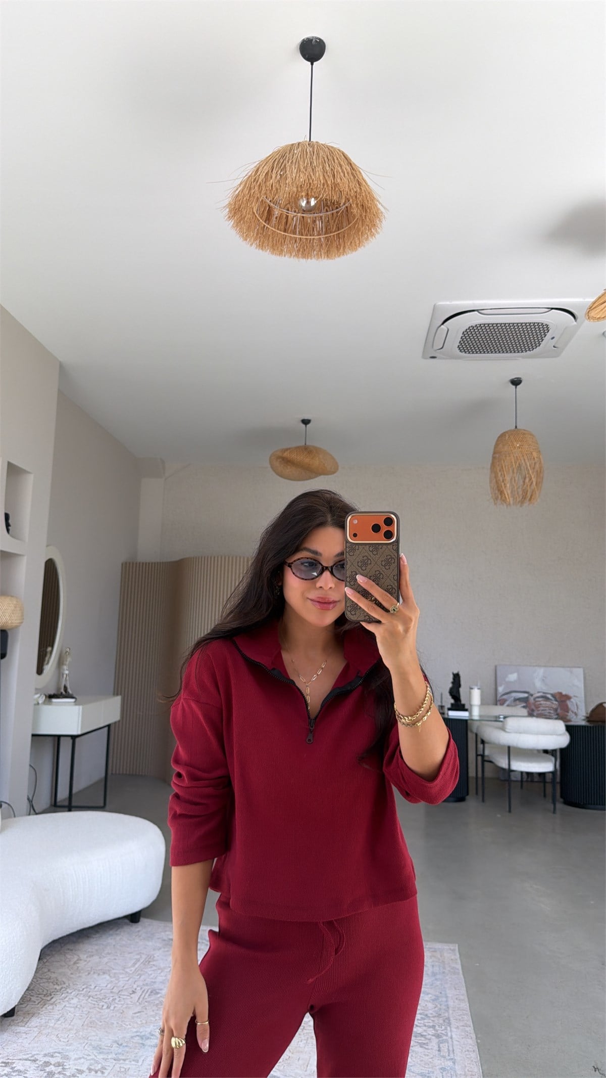 Bordo Fermuarlı Fitilli Alt Üst Takım
