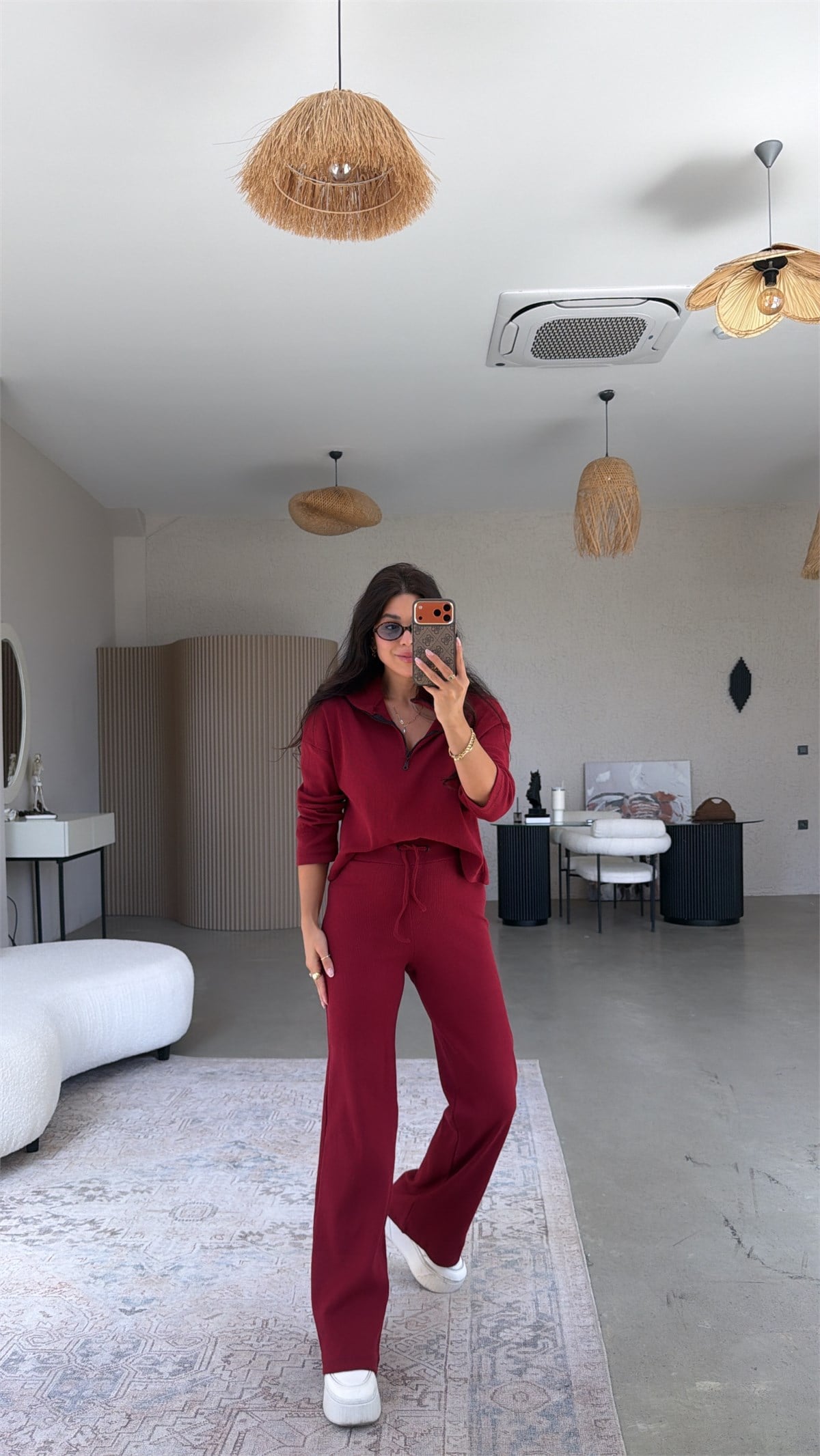 Bordo Fermuarlı Fitilli Alt Üst Takım