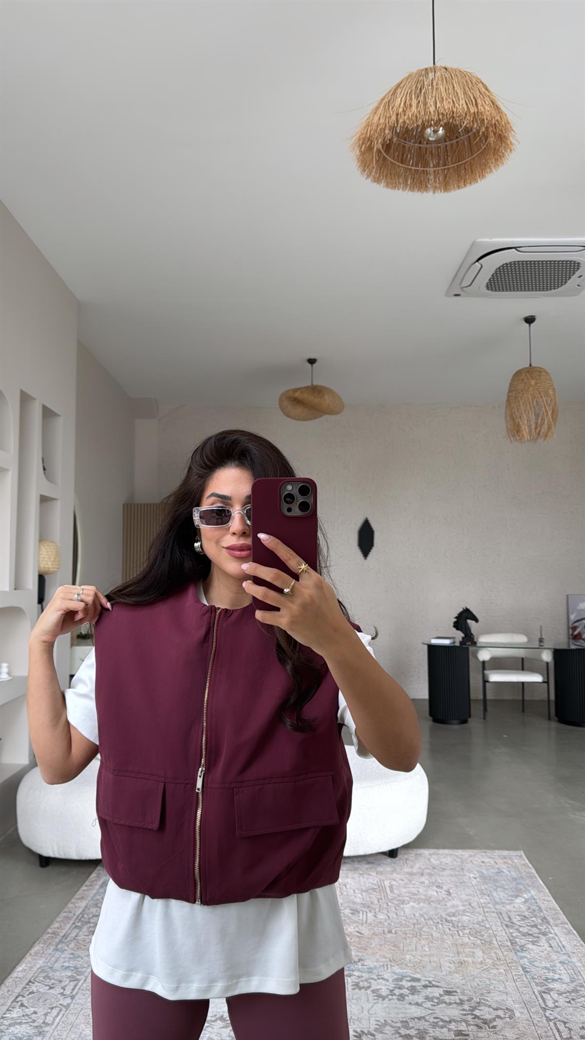 Bordo Fermuarlı Yelek