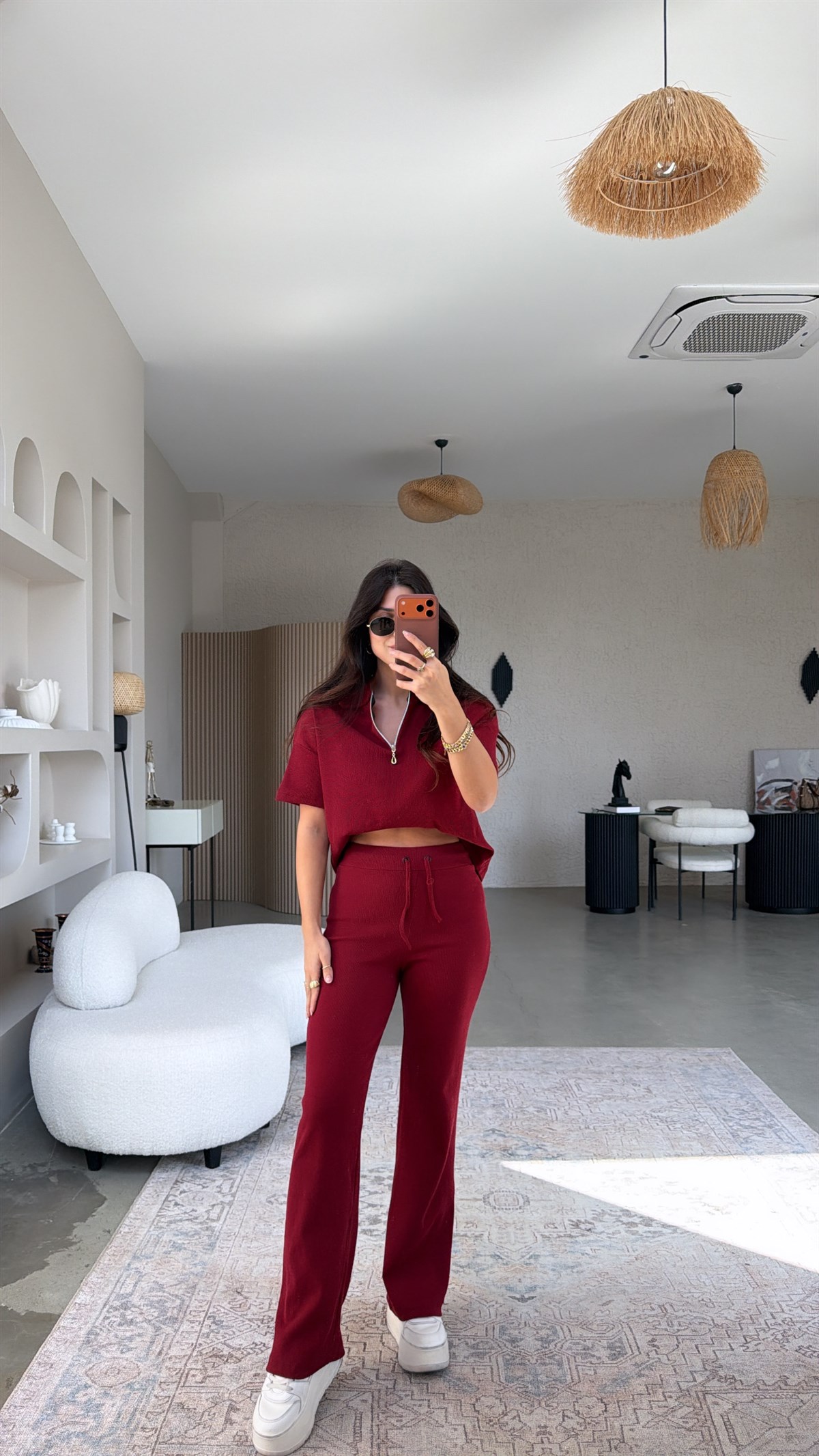 Bordo Fitilli Fermuarlı Kısa Kol Basic Takım