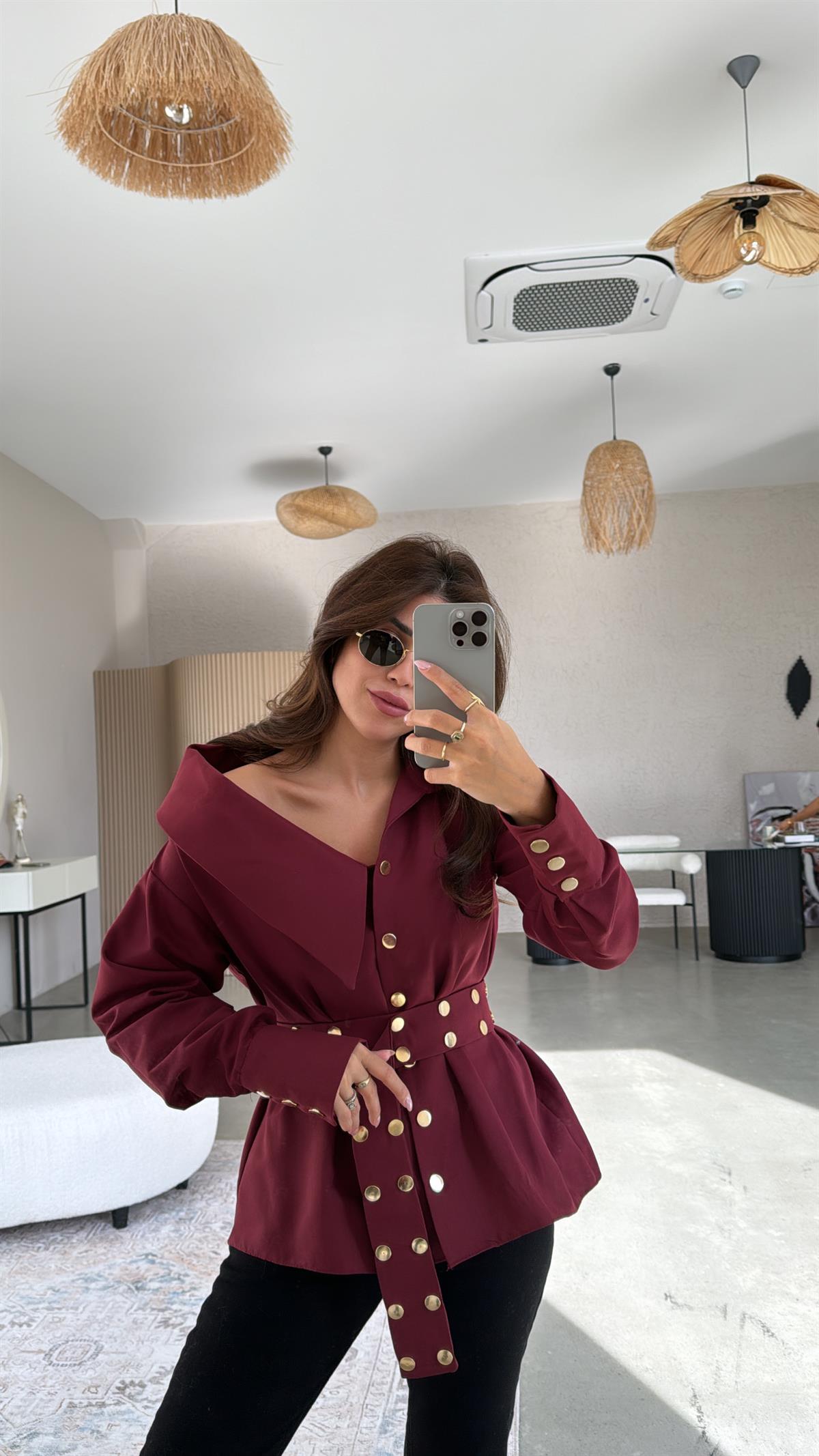 Bordo Gold Detaylı Tasarım Muadil Gömlek