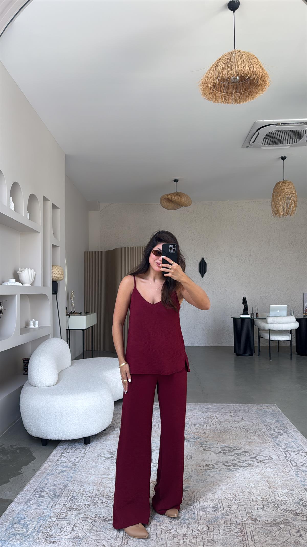 Bordo İp Askılı Basic Tiril Takım