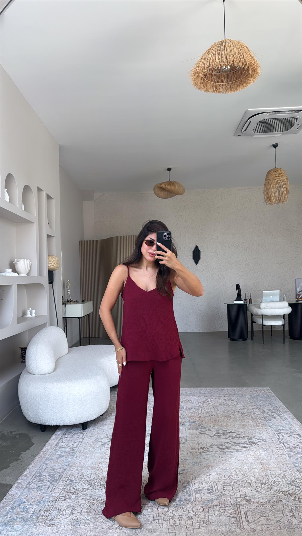 Bordo İp Askılı Basic Tiril Takım