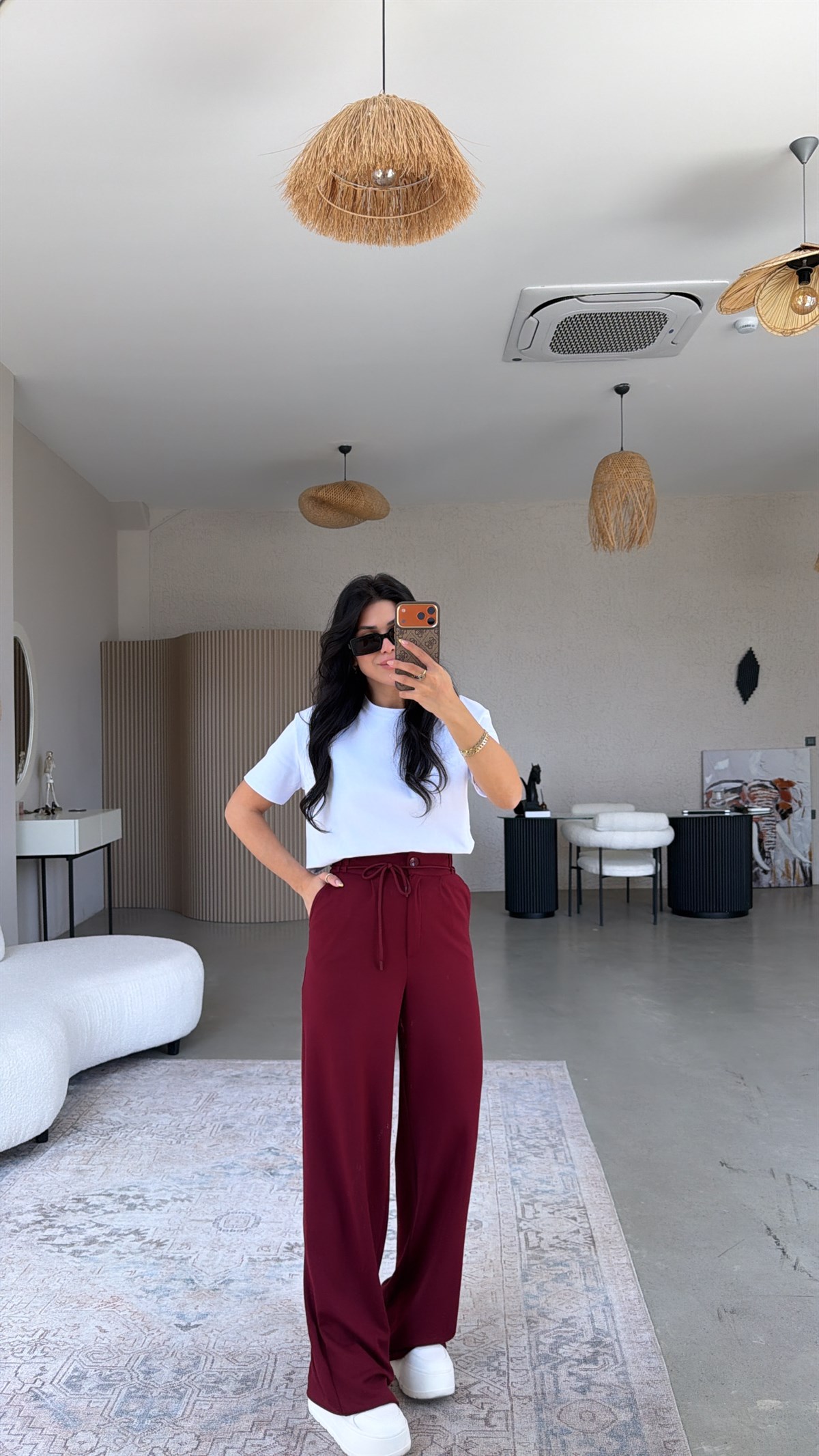 Bordo İpli Modal Pantolon
