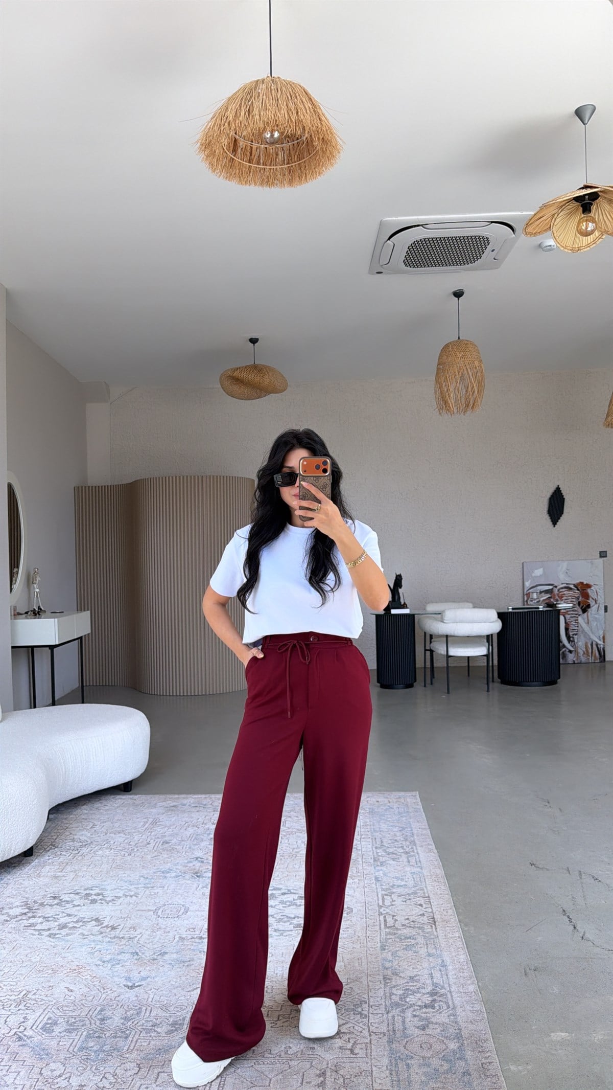 Bordo İpli Modal Pantolon