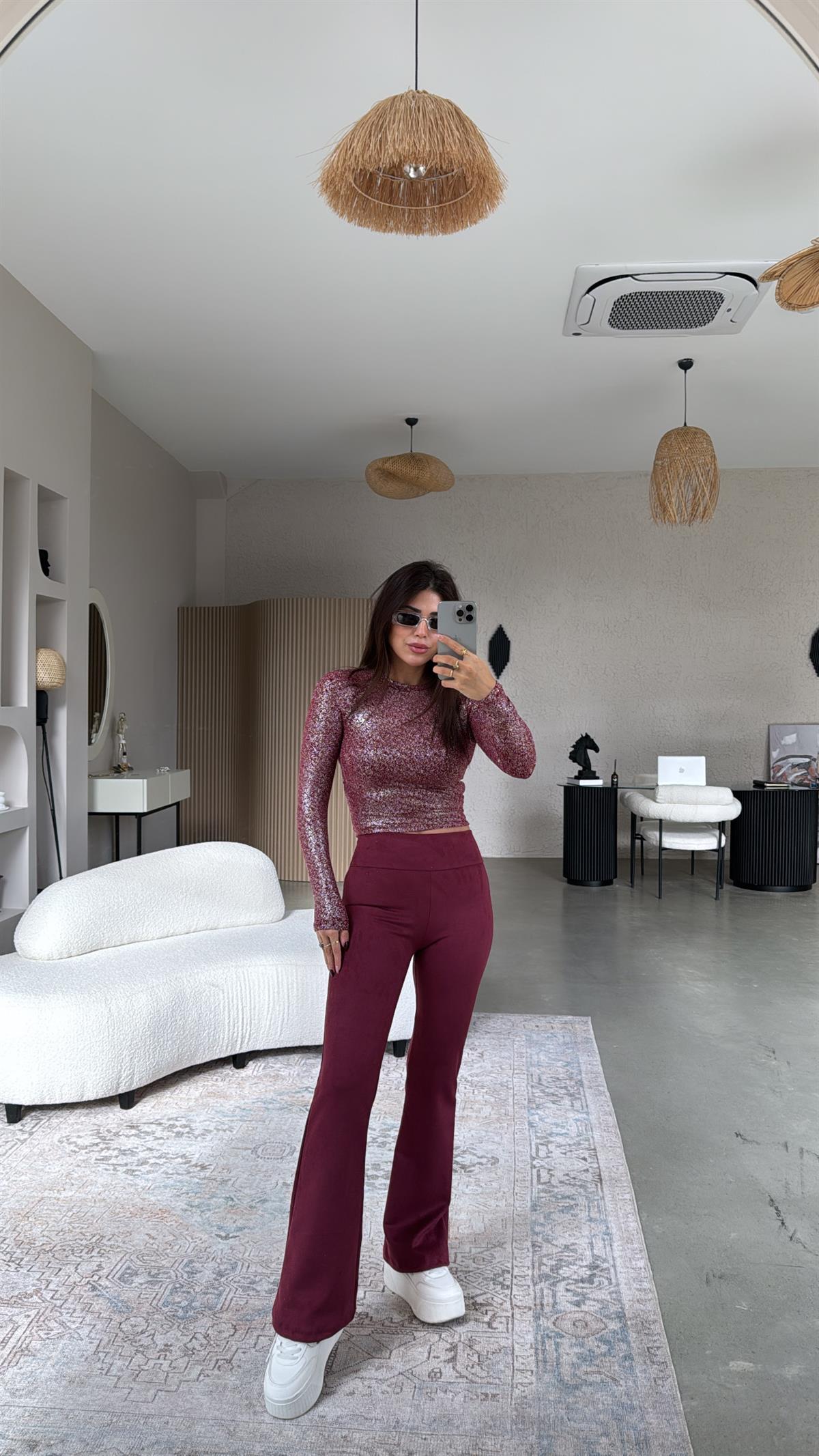 Bordo İspanyol Nubuk Tayt