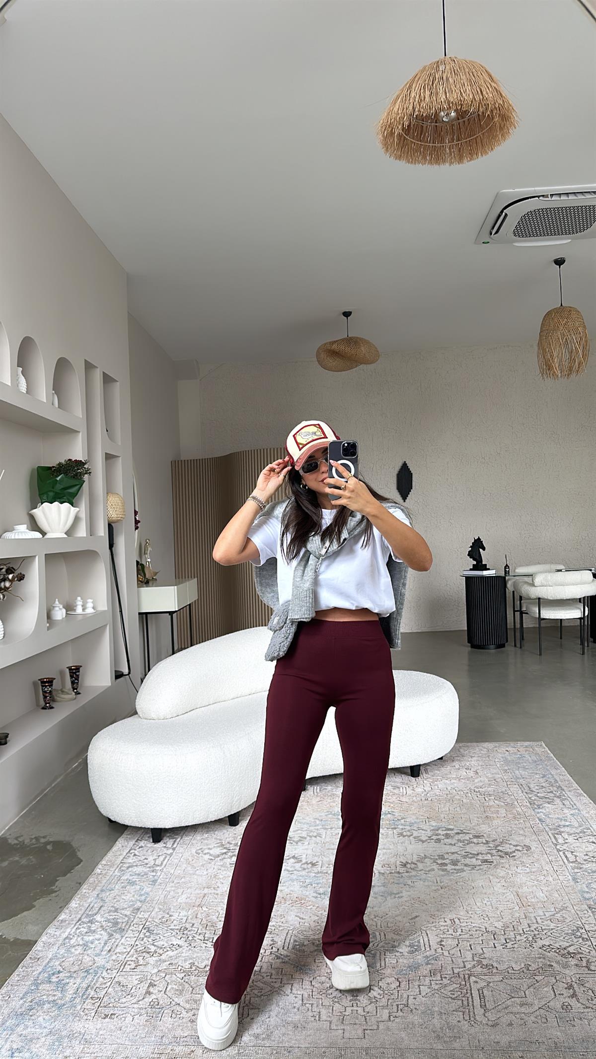 Bordo İspanyol Pamuklu Tayt