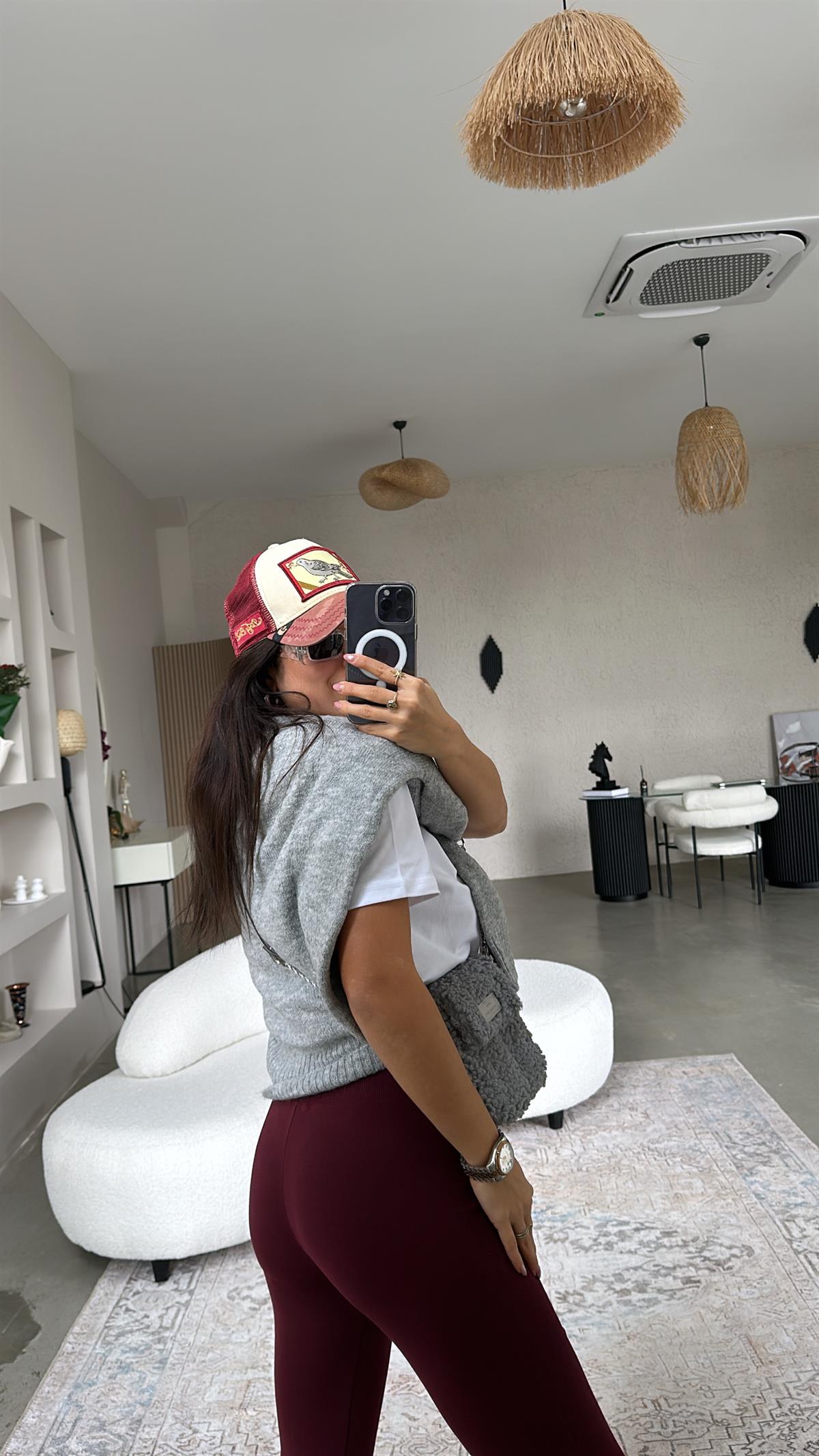 Bordo İspanyol Pamuklu Tayt