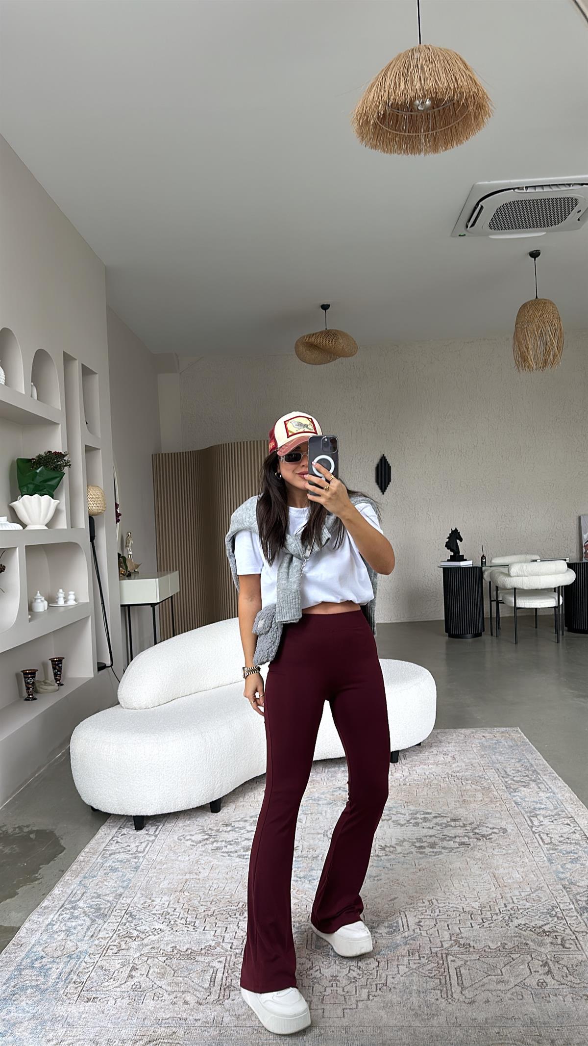 Bordo İspanyol Pamuklu Tayt