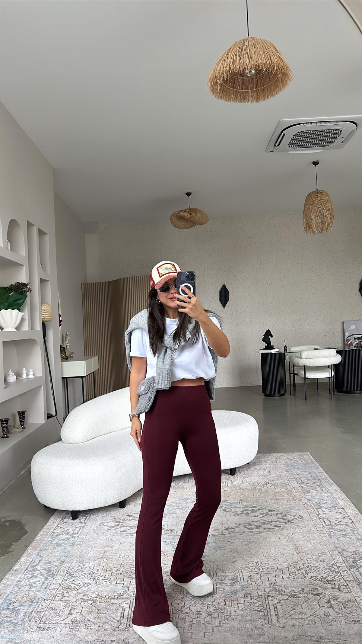 Bordo İspanyol Pamuklu Tayt