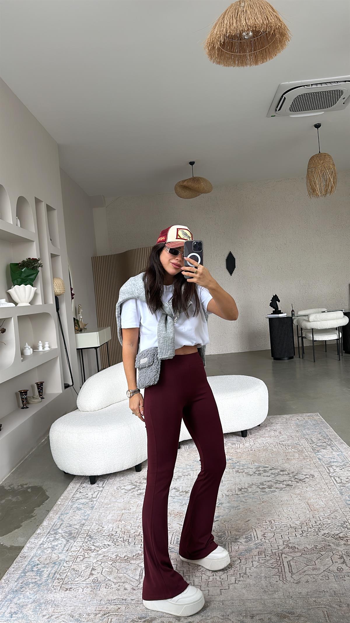 Bordo İspanyol Pamuklu Tayt