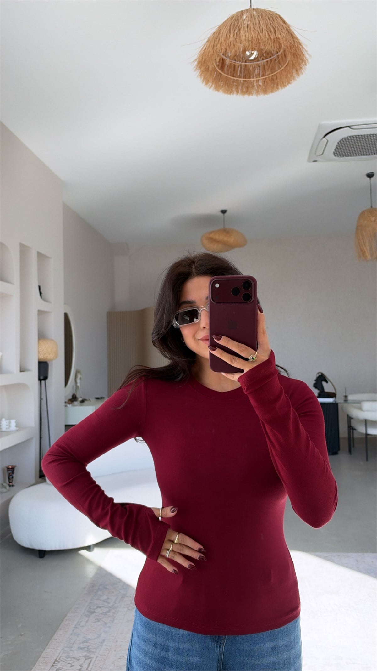 Bordo İthal Kumaş Parmak Geçme Body