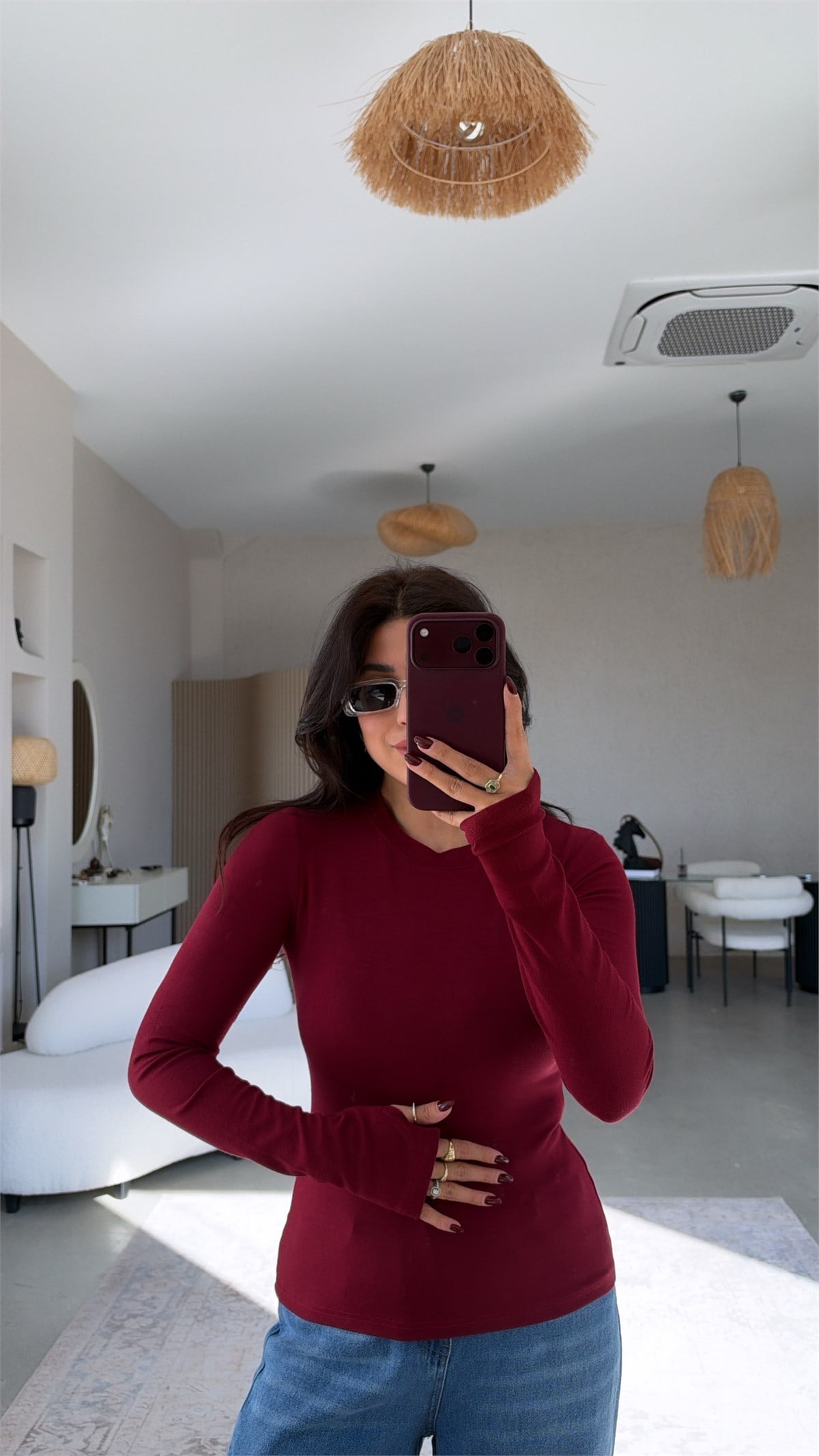 Bordo İthal Kumaş Parmak Geçme Body