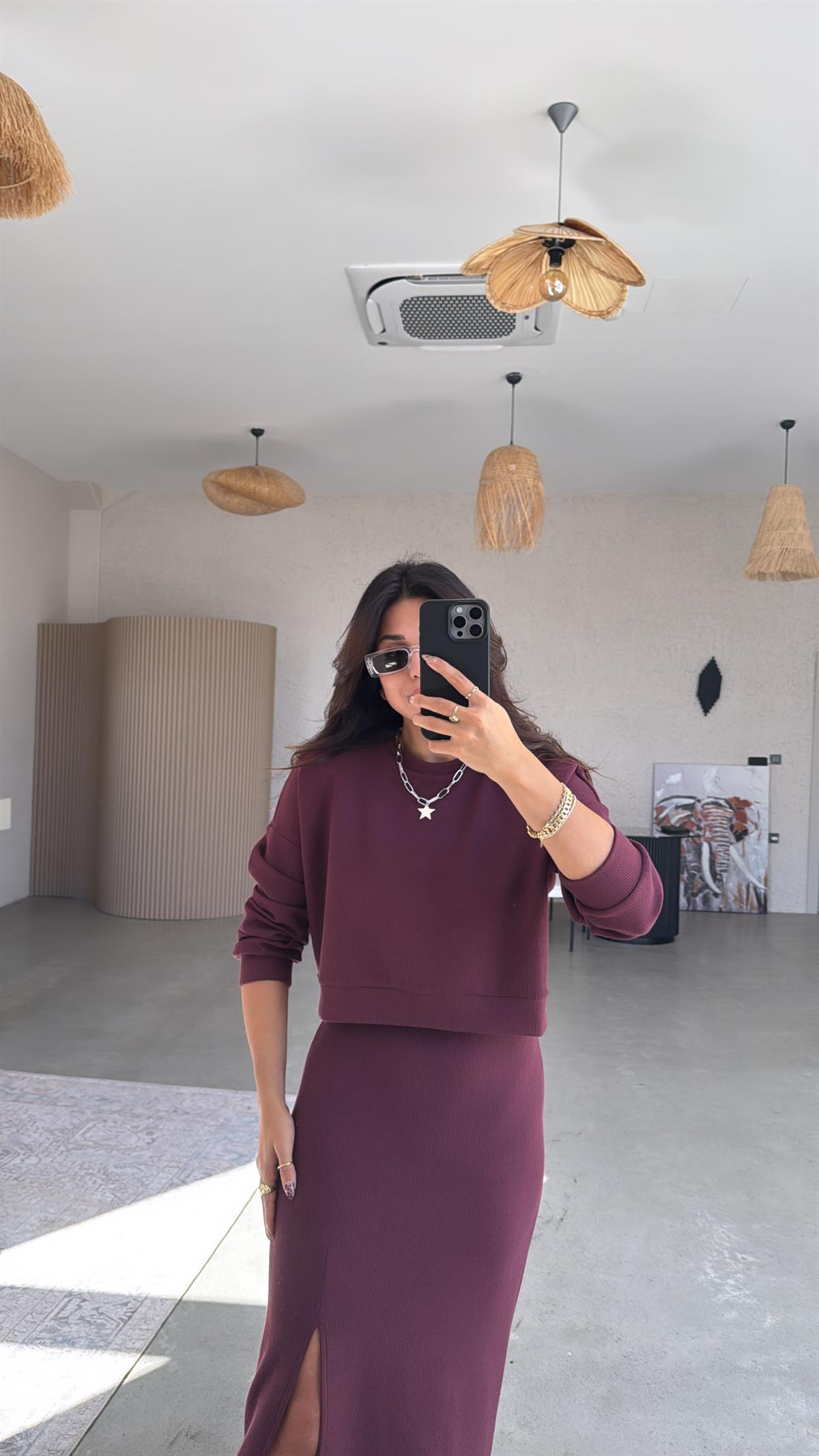 Bordo İthal Orijinal Kaşkorse Etek Sweatshirt Takım