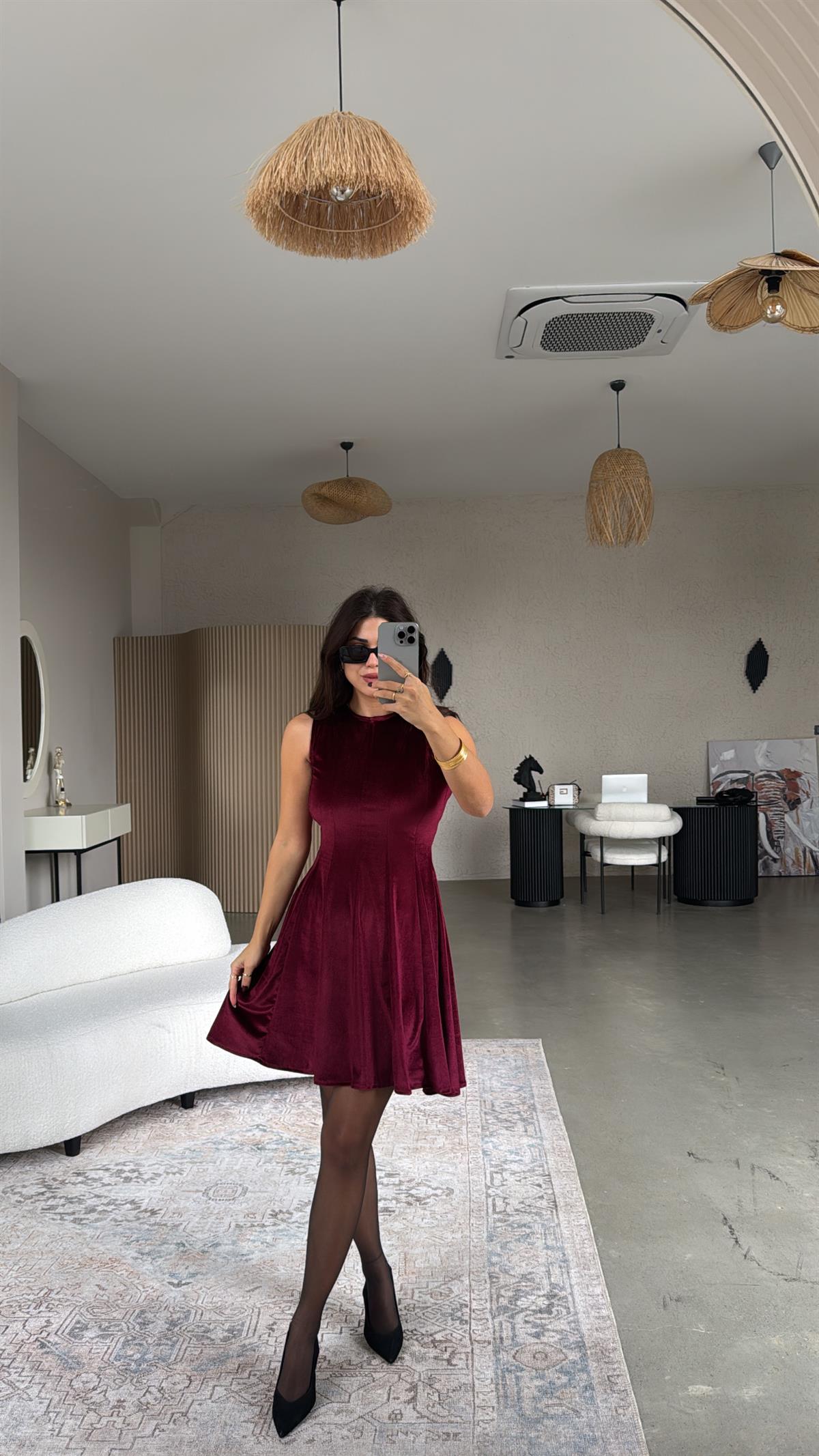 Bordo Kadife Kiloş Elbise