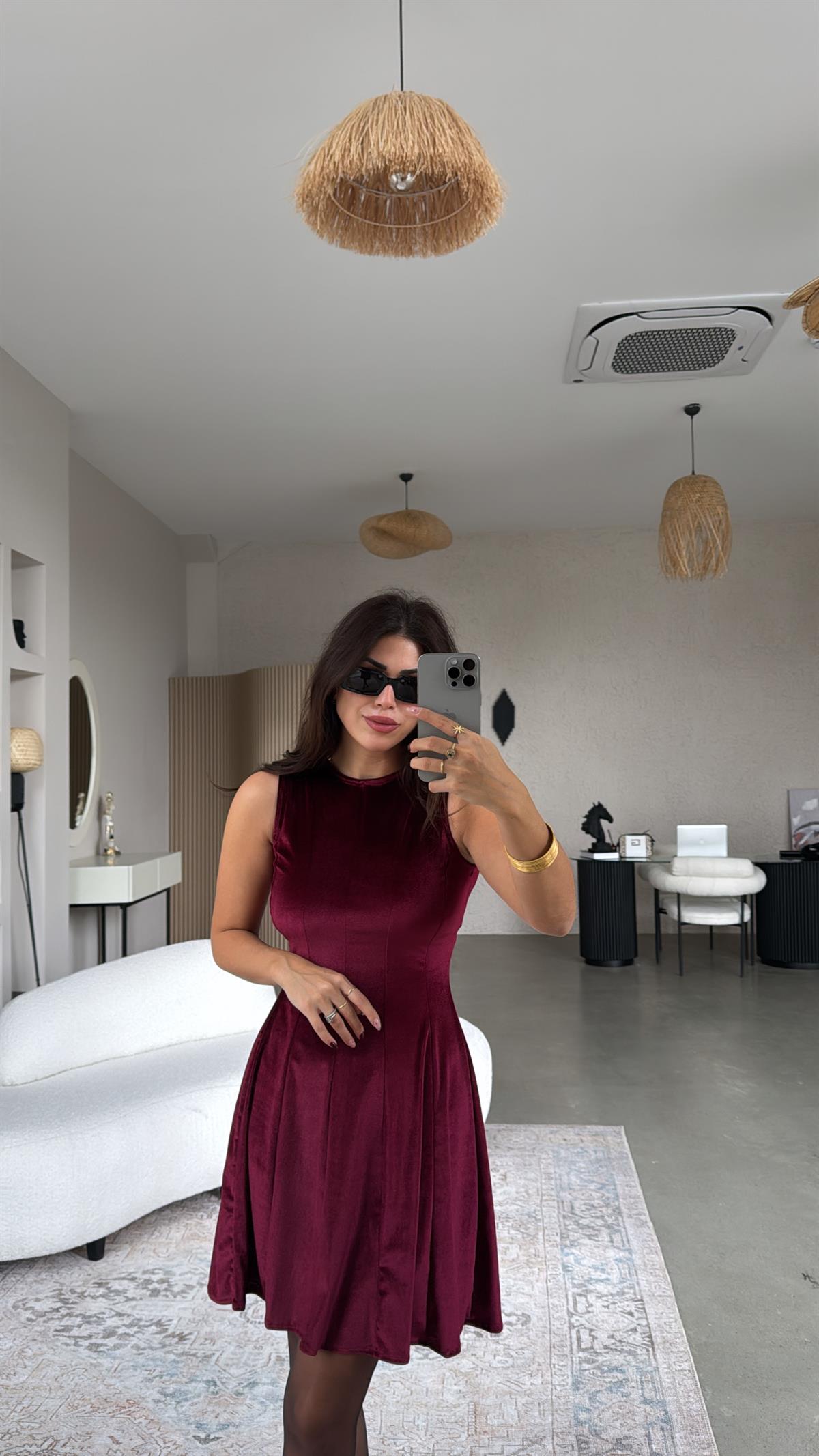 Bordo Kadife Kiloş Elbise