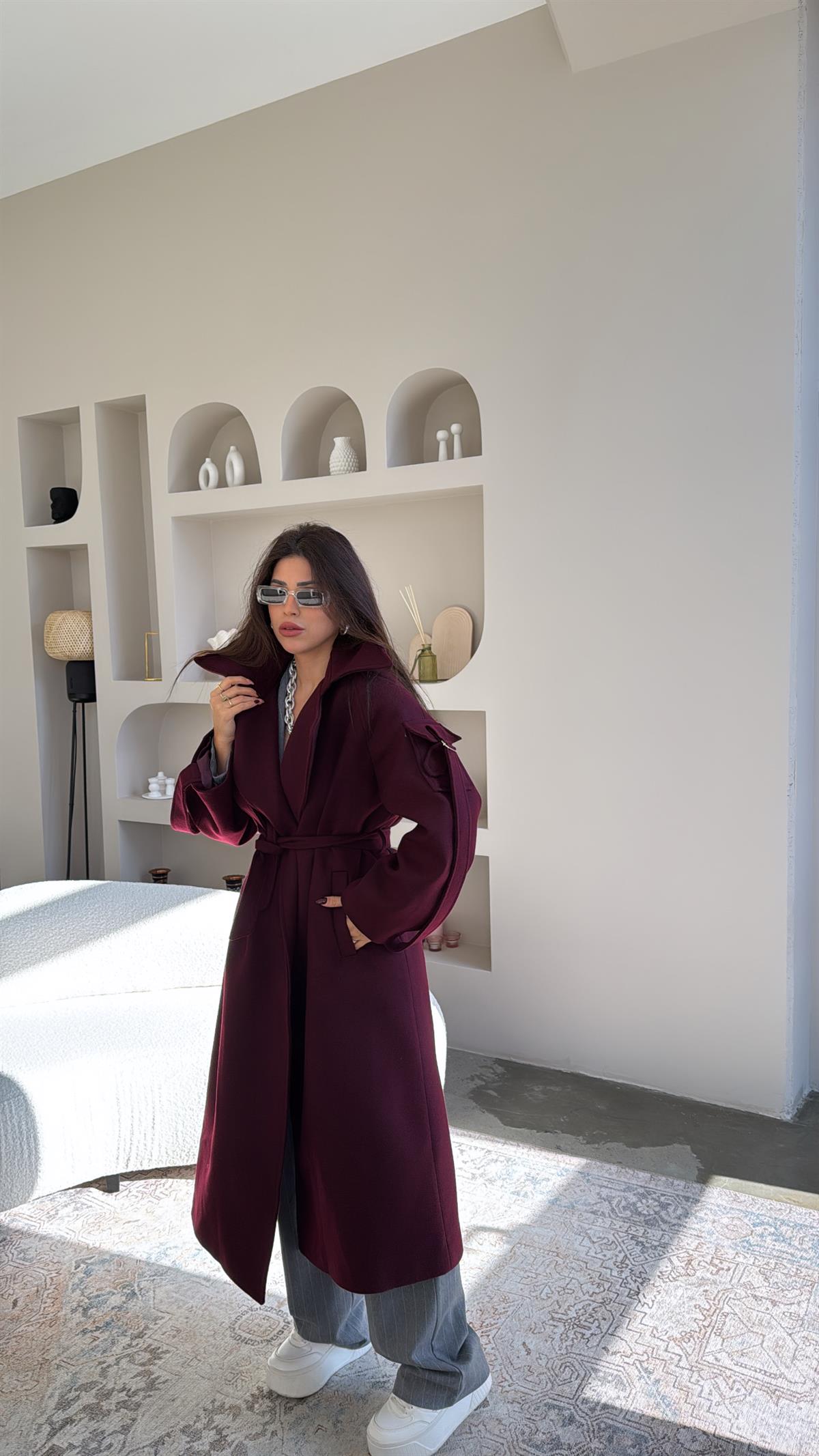 Bordo Kaşe Premium Kaban