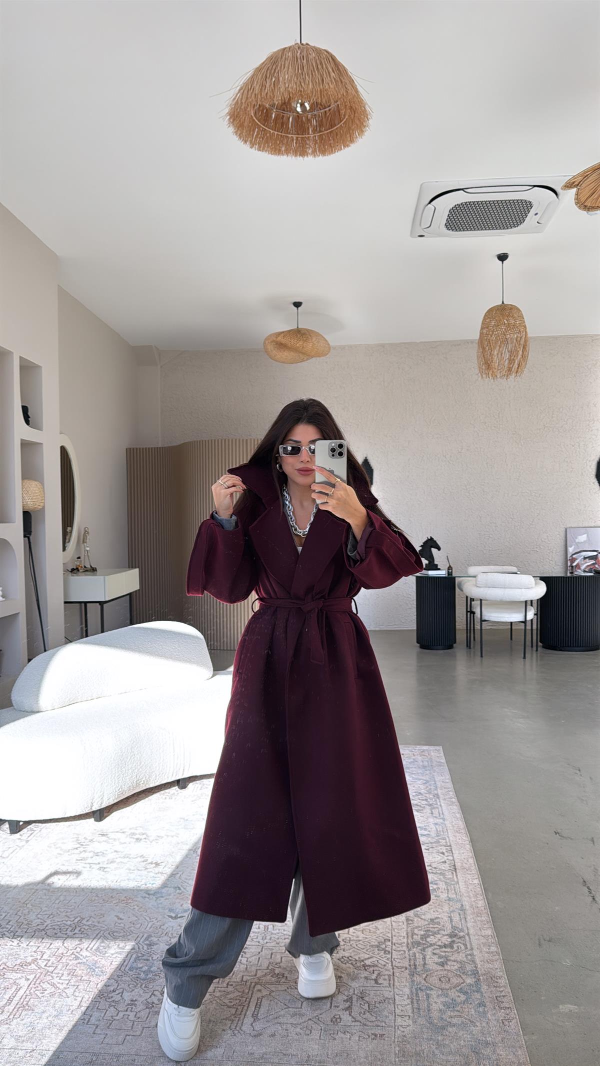 Bordo Kaşe Premium Kaban