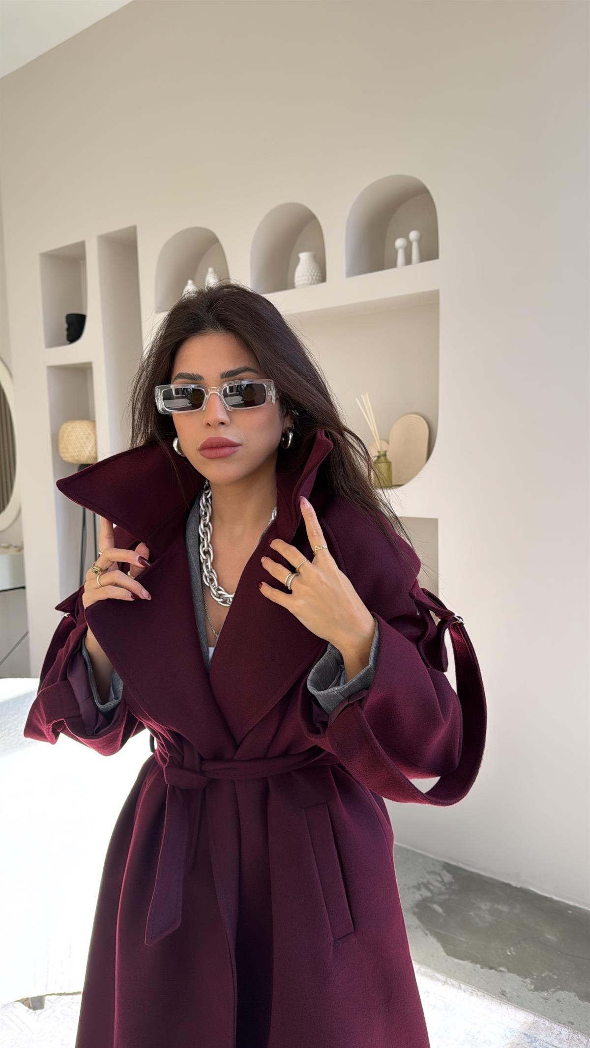 Bordo Kaşe Premium Kaban