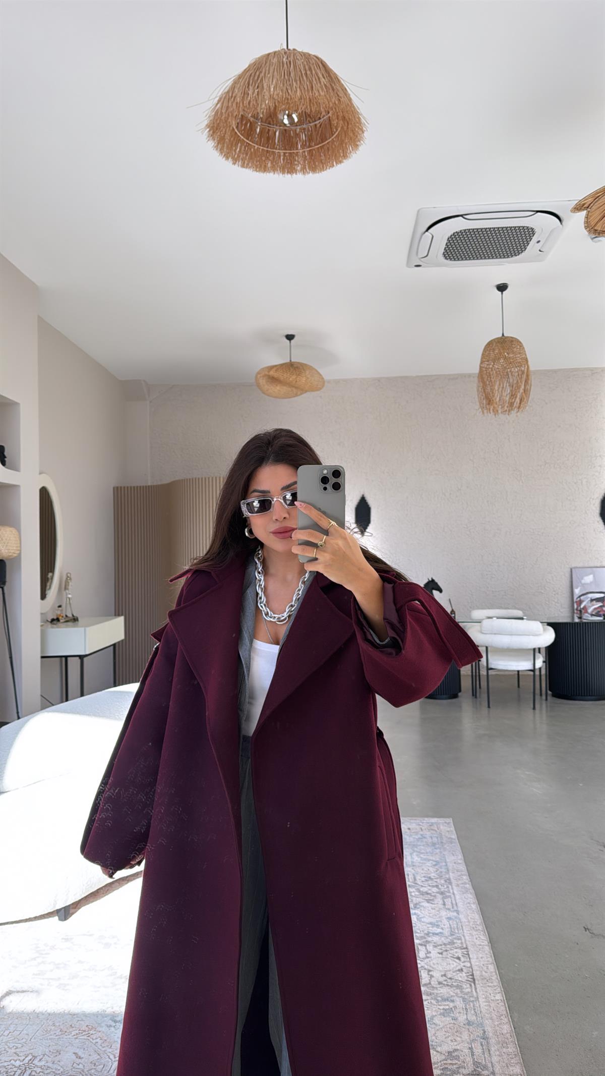 Bordo Kaşe Premium Kaban