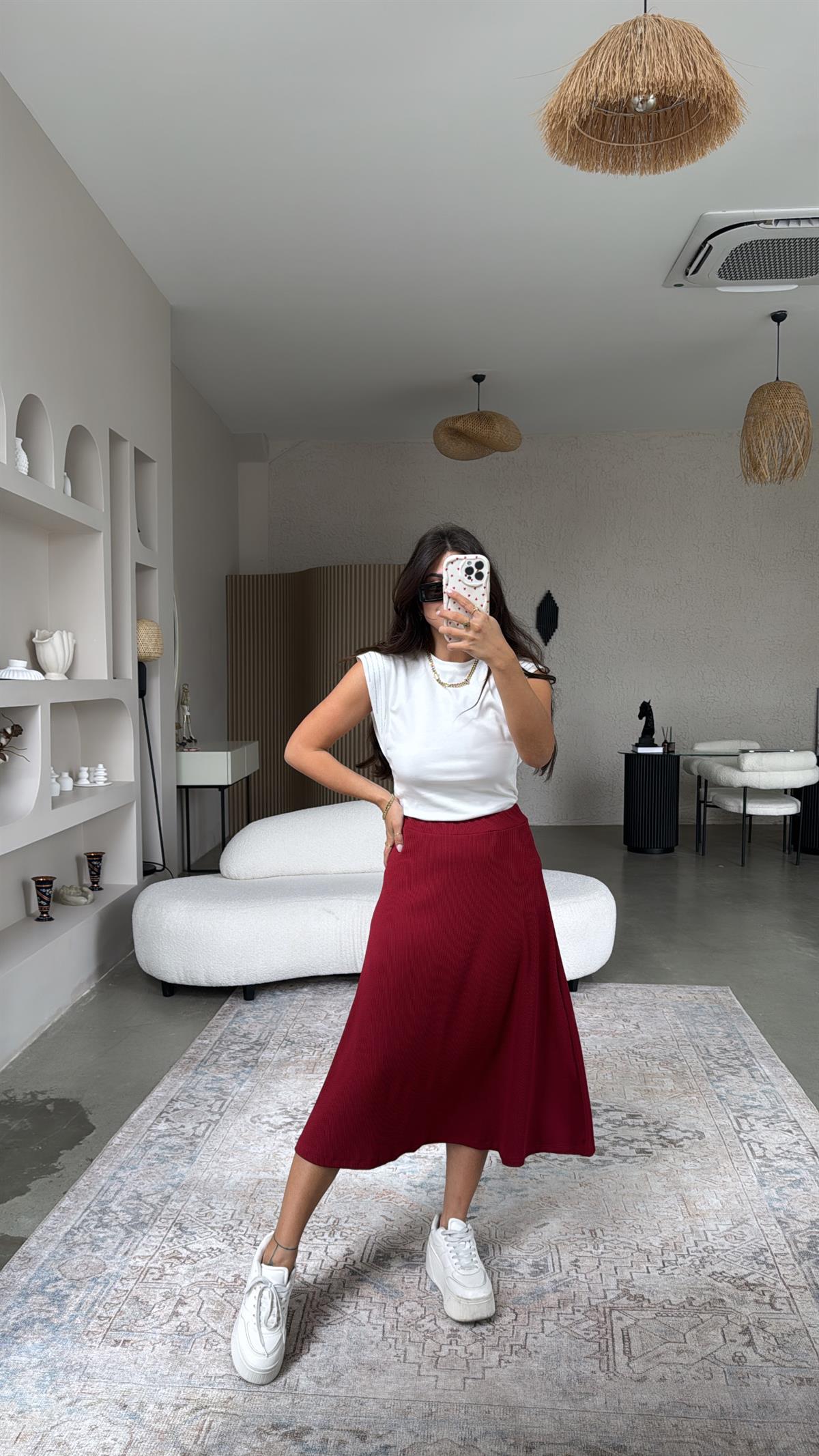 Bordo Kaşkorse Etek