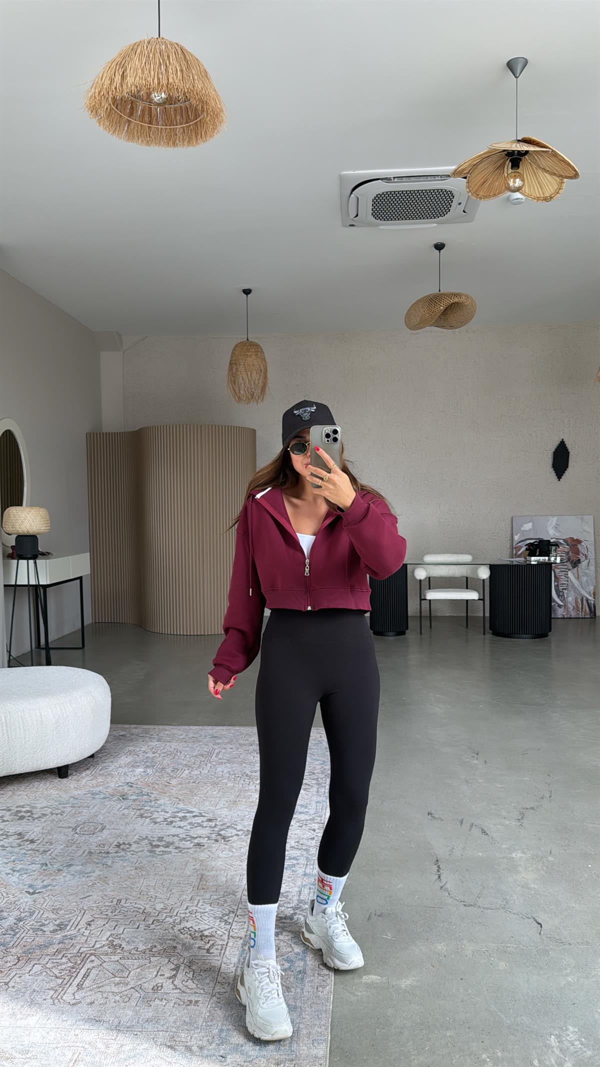 Bordo Kısa Fermuarlı Şardonlu Ceket