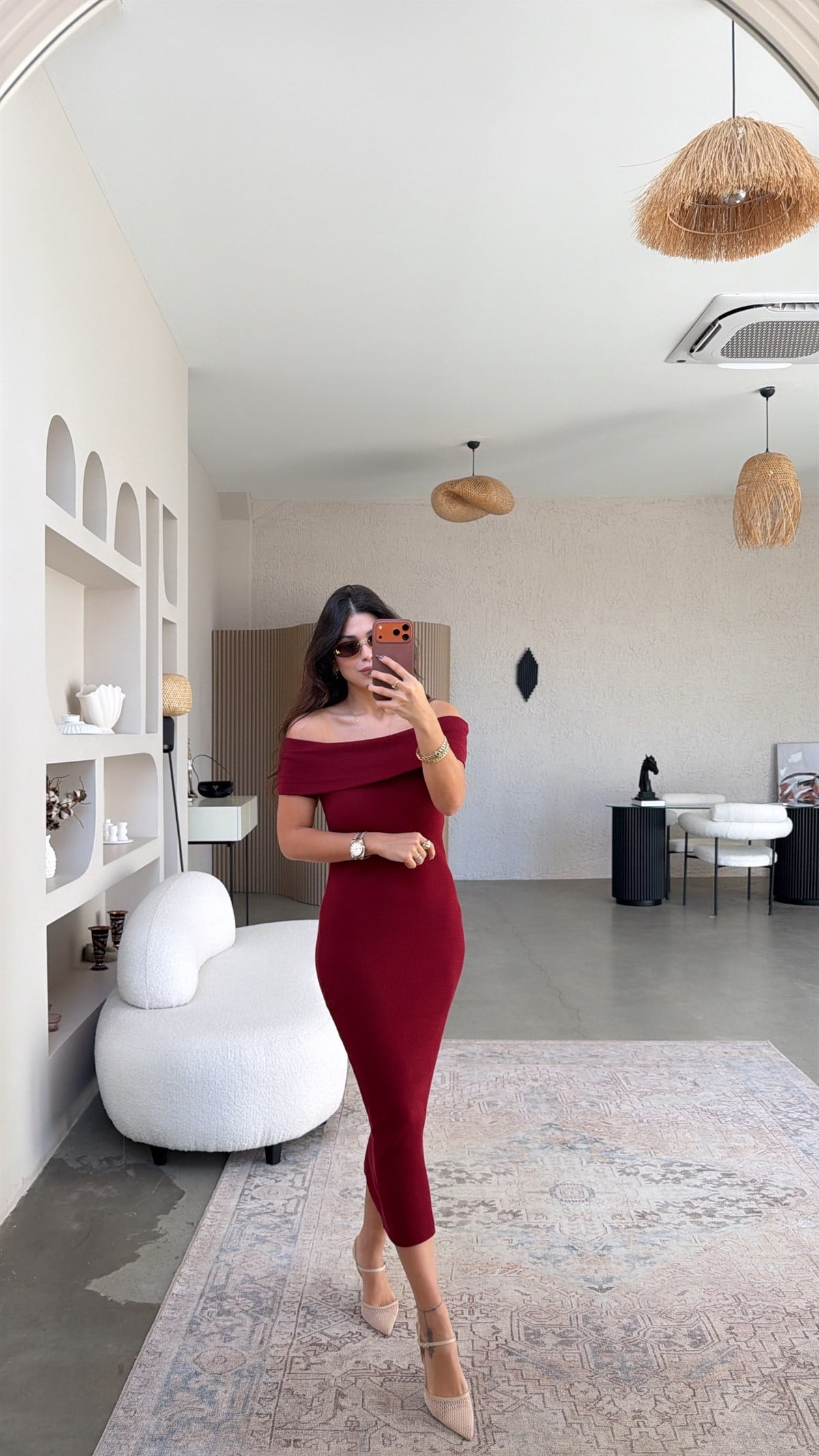 Bordo Kısa Kollu Madonna Elbise