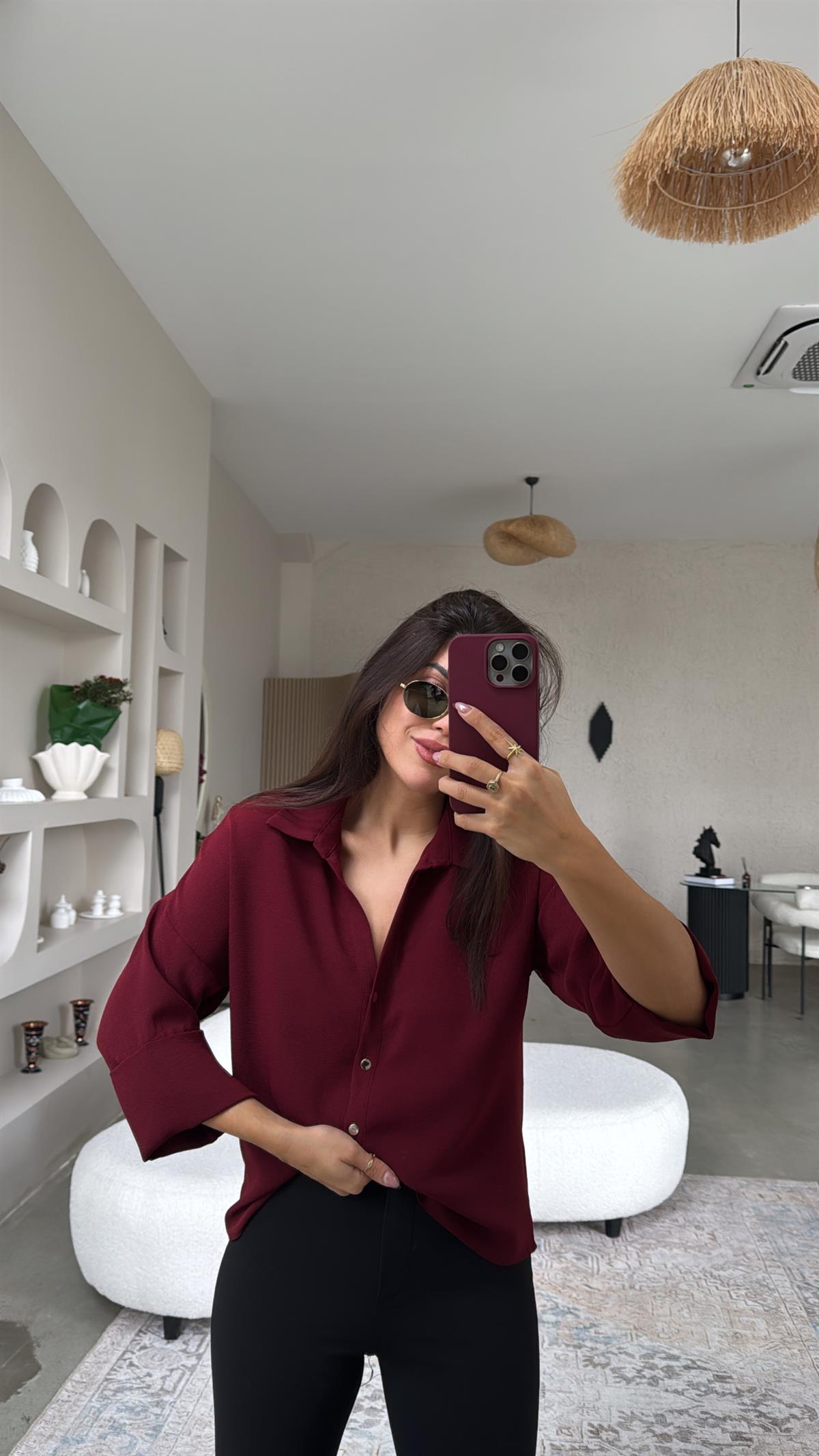 Bordo Krep Klasik Gömlek