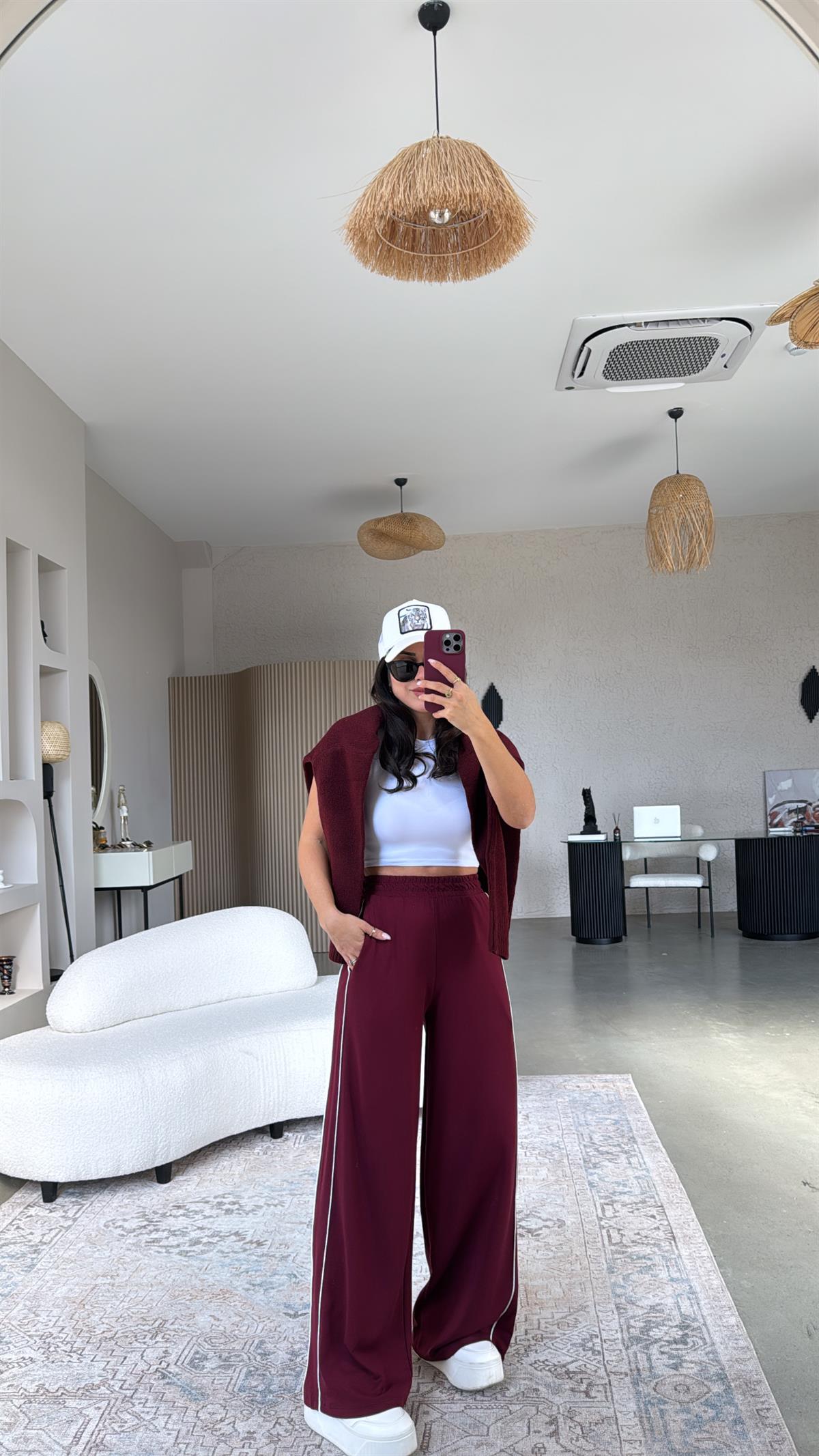 Bordo Modal Çift Biyeli Eşofman 