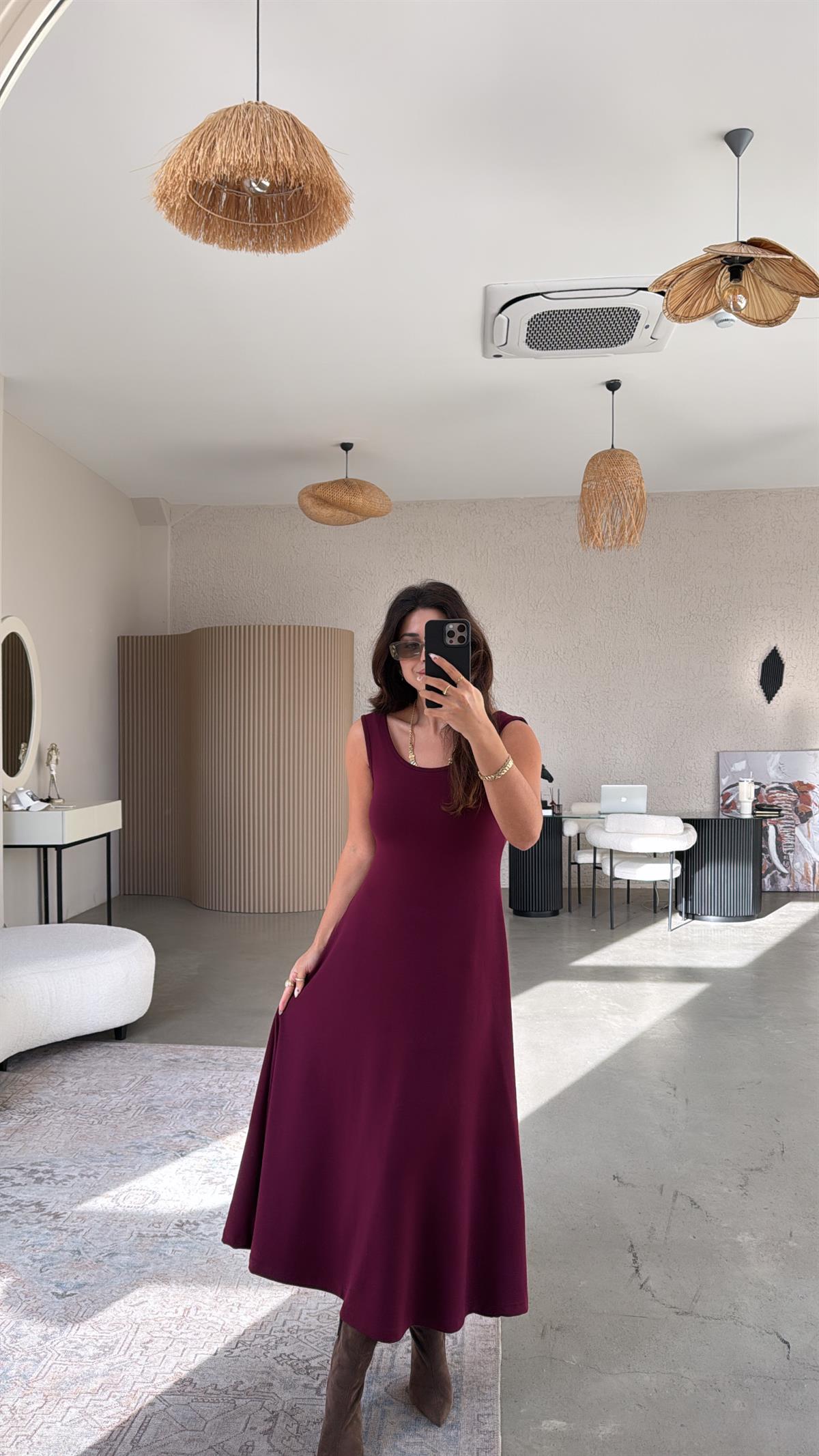 Bordo Modal Elbise Bluz İkili Takım