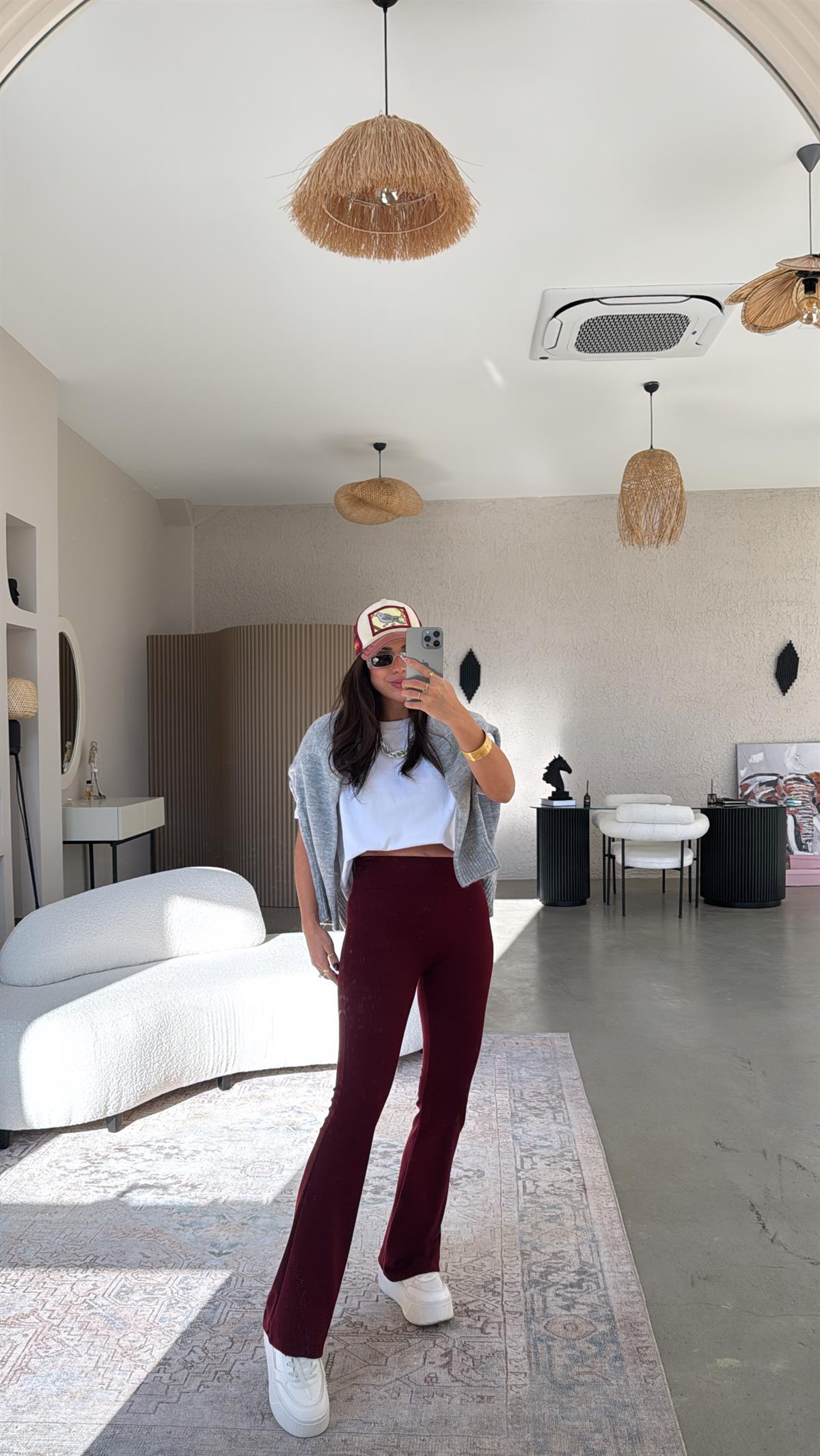 Bordo Modal İspanyol Tayt