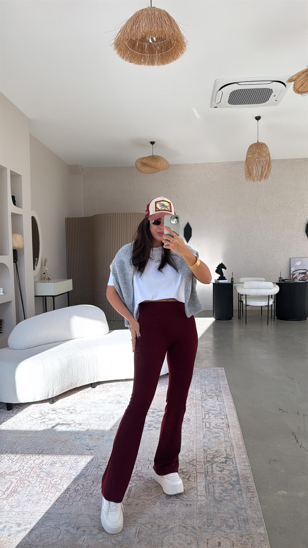 Bordo Modal İspanyol Tayt