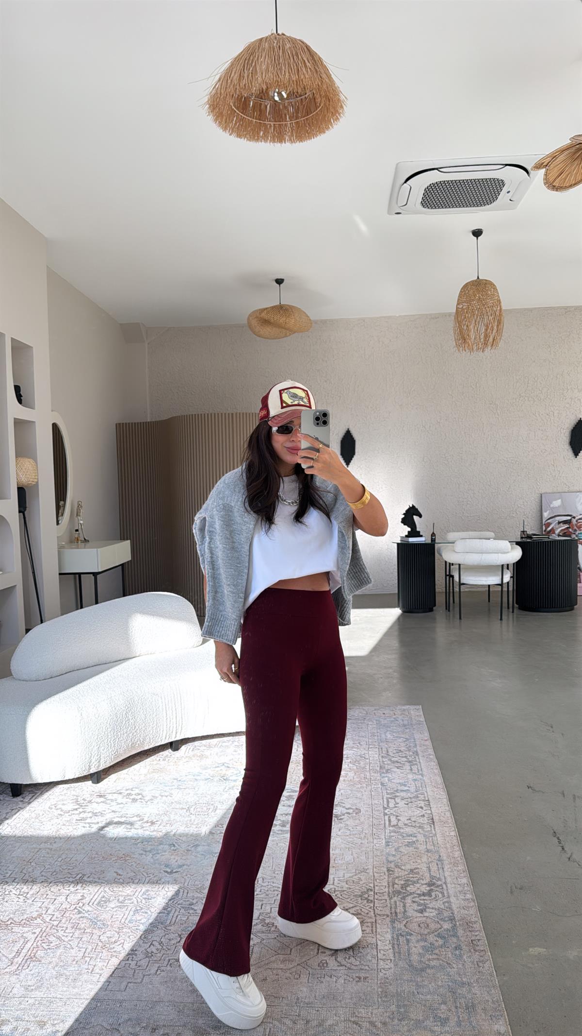 Bordo Modal İspanyol Tayt