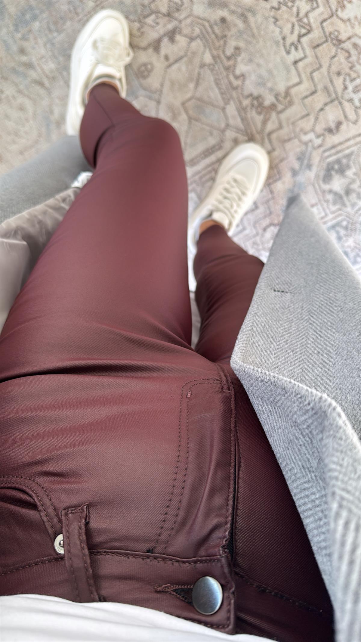 Bordo Mumlu Likralı Pantolon