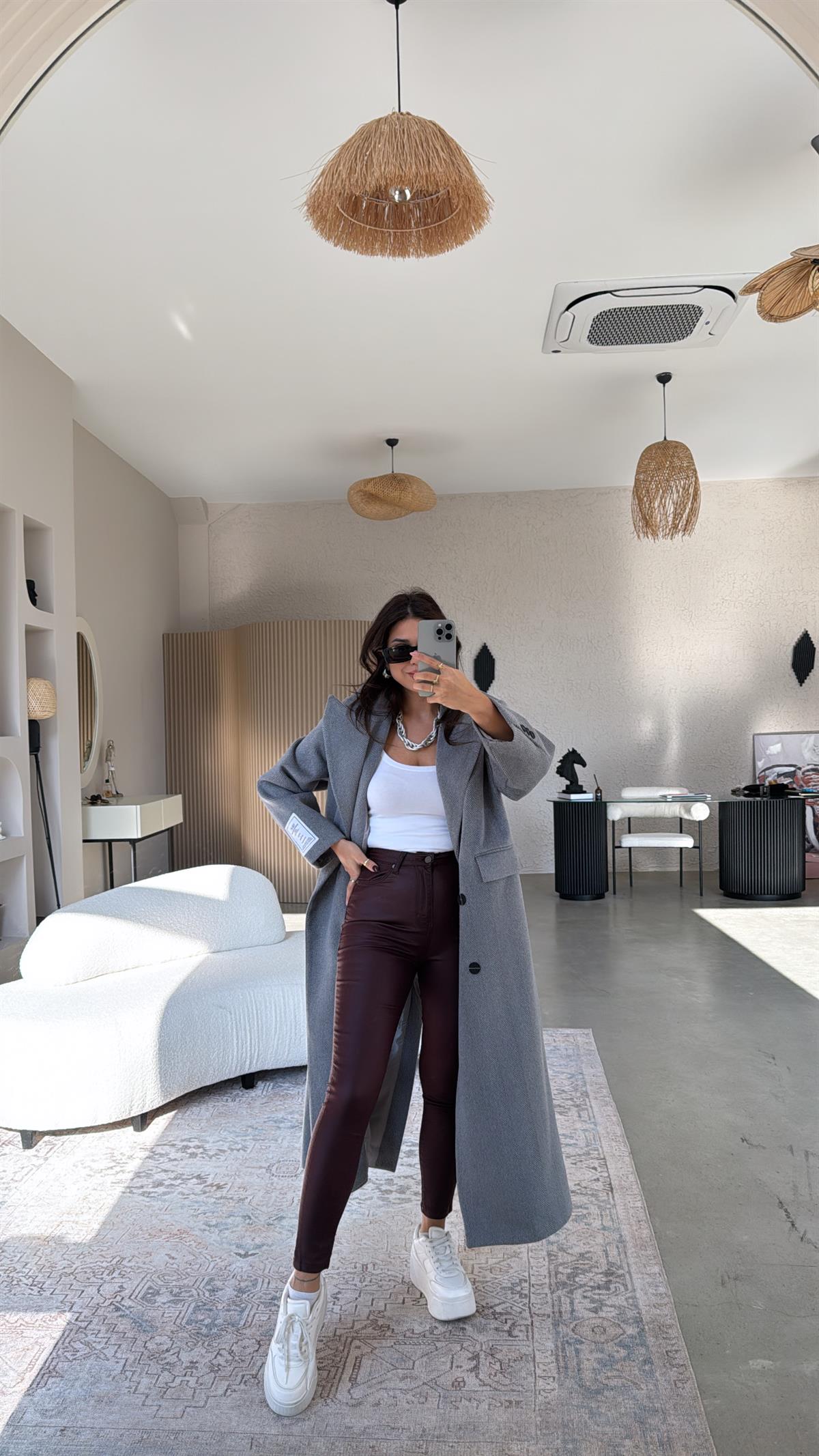 Bordo Mumlu Likralı Pantolon