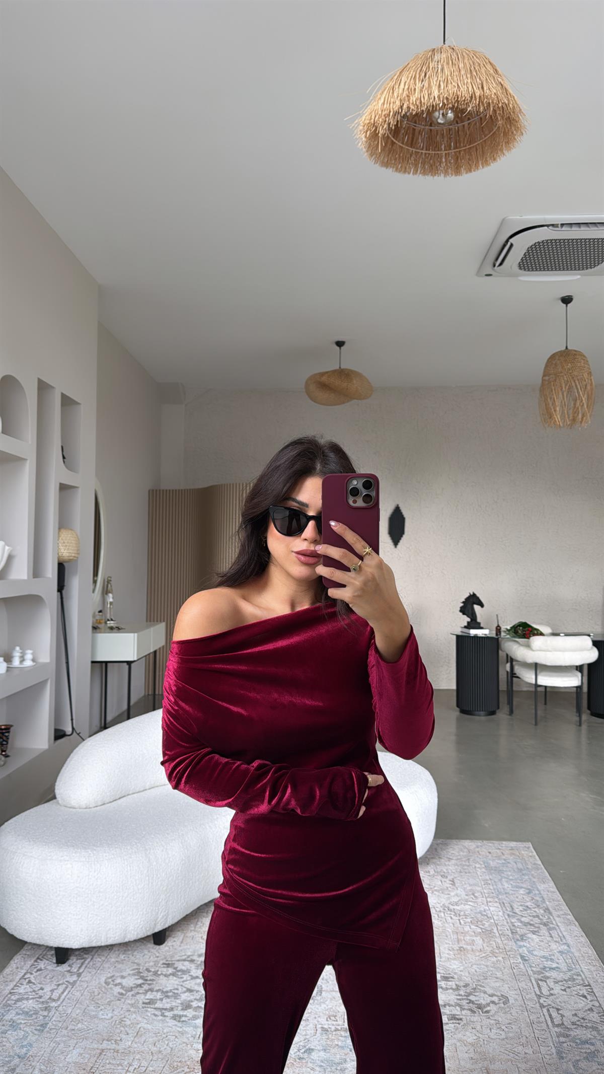 Bordo Omuz Drape Detay Bluz