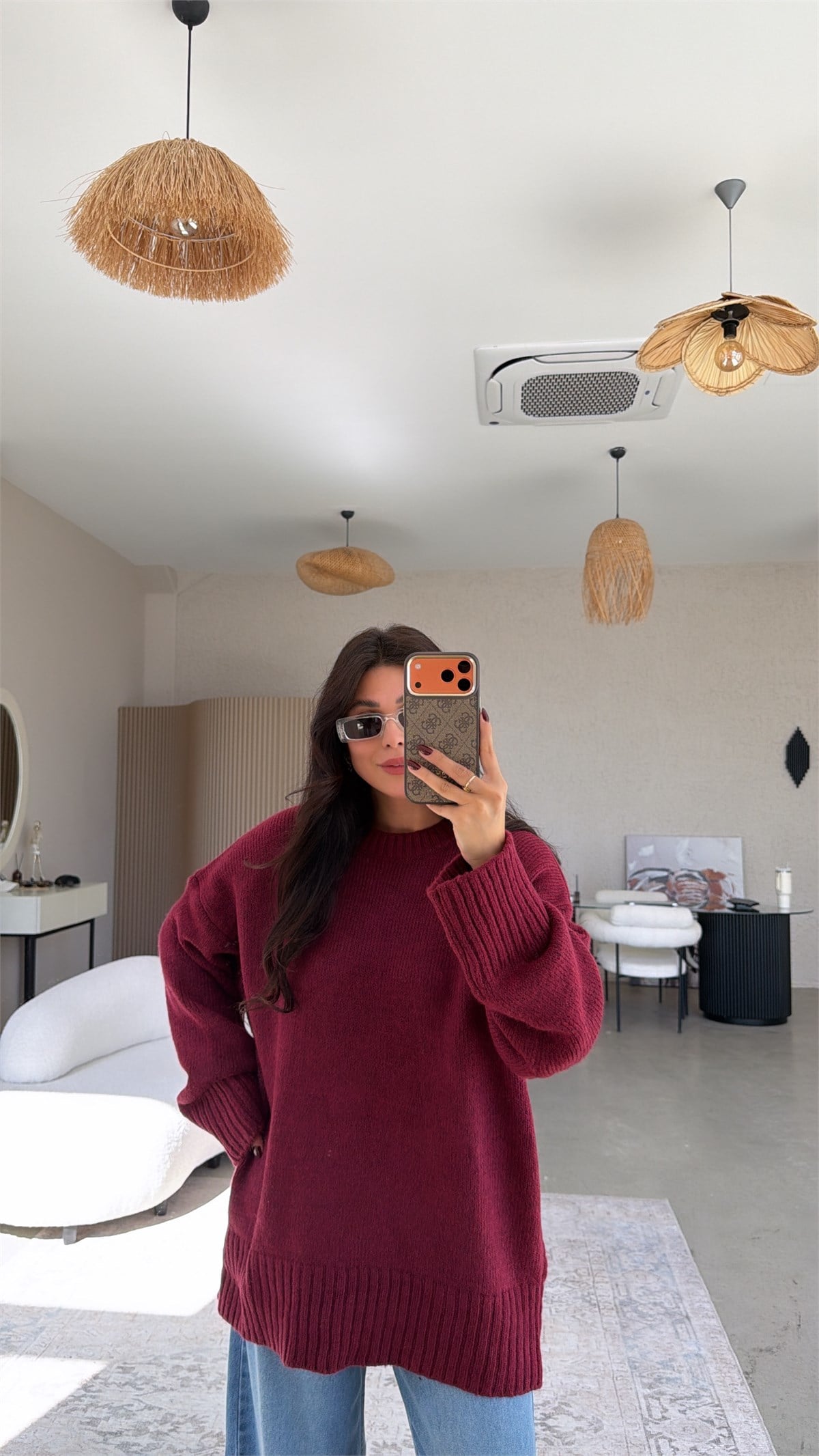 Bordo Oversize Yumoş Doku Basic Kazak