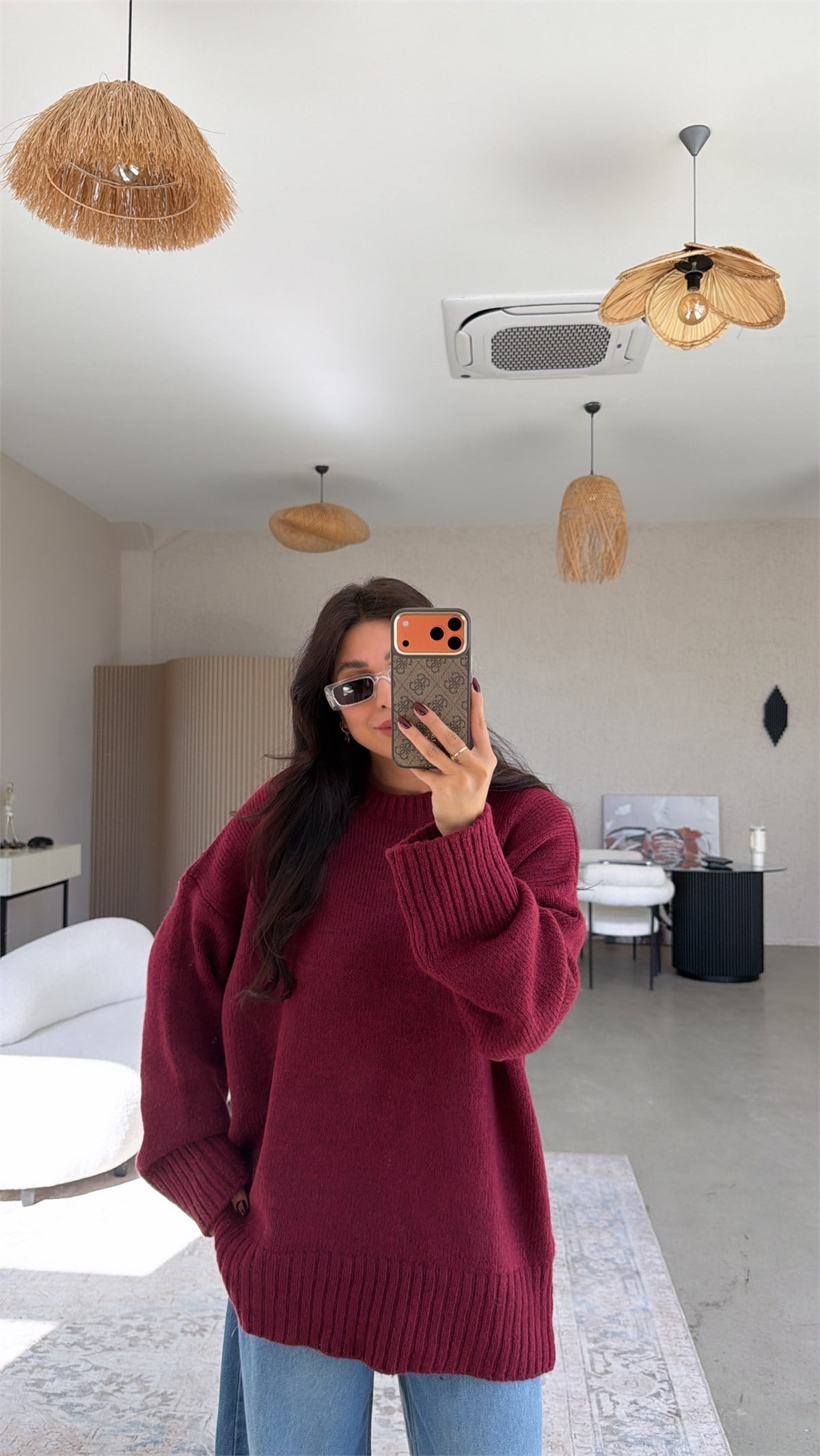 Bordo Oversize Yumoş Doku Basic Kazak