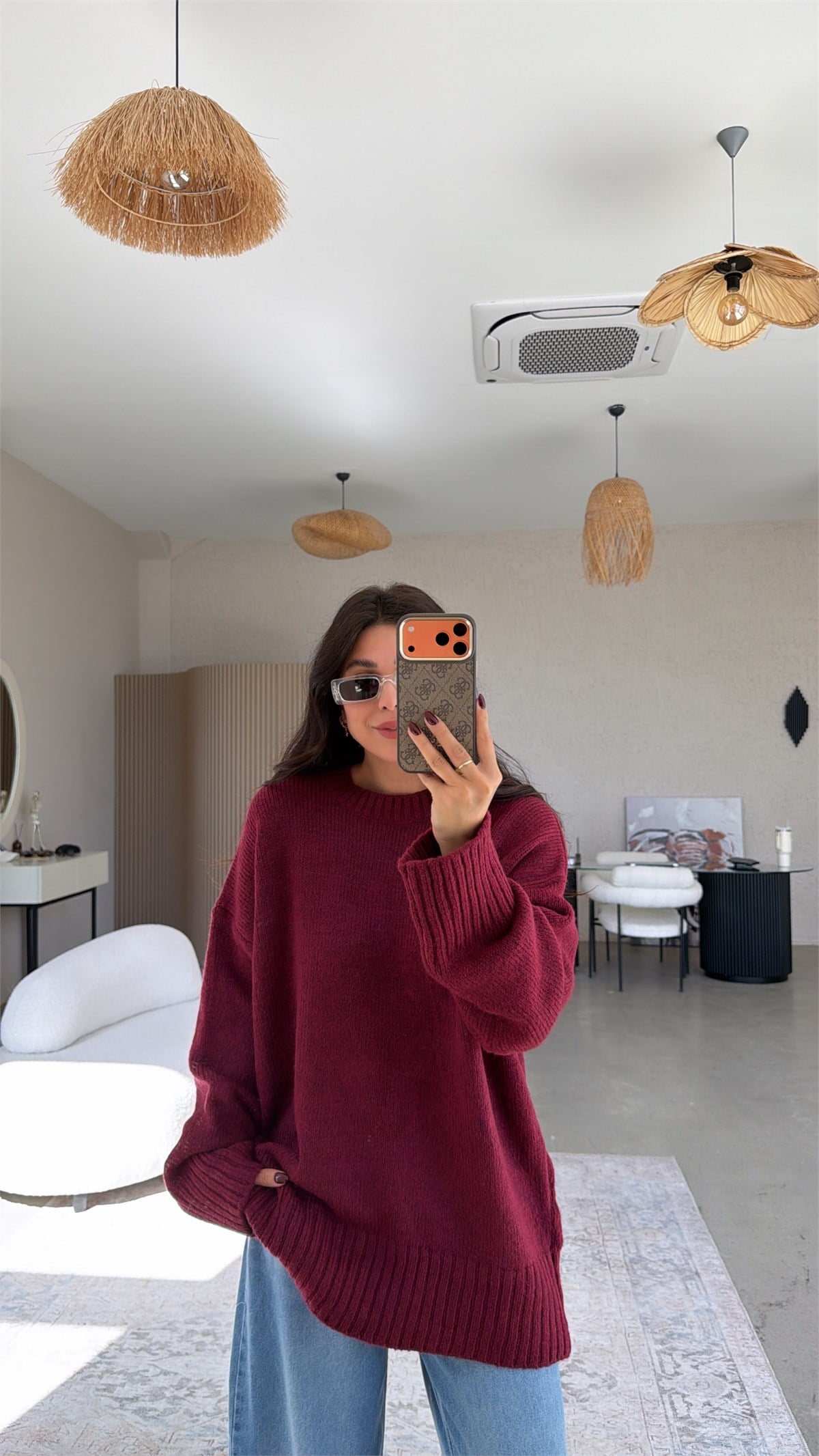 Bordo Oversize Yumoş Doku Basic Kazak