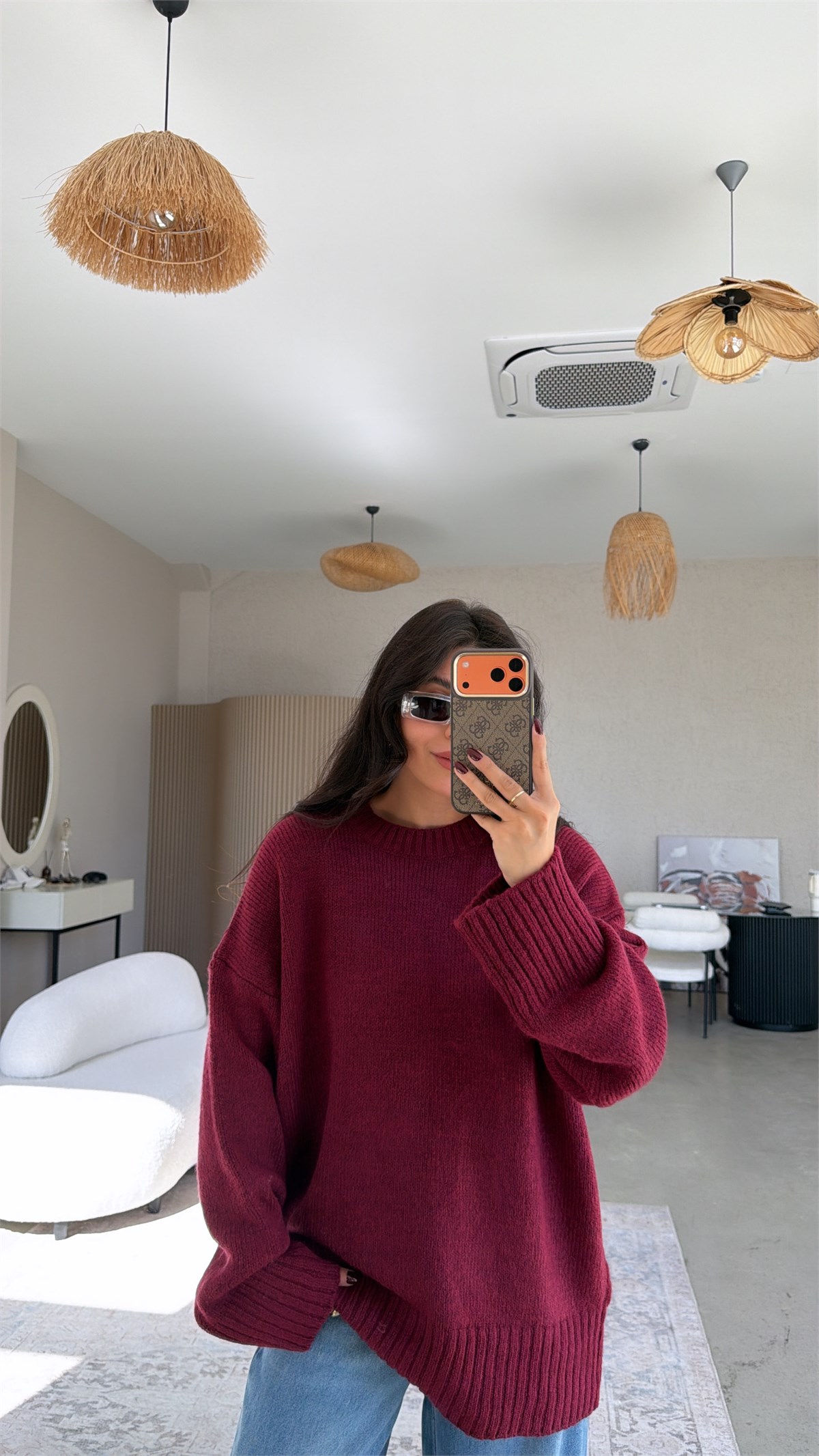 Bordo Oversize Yumoş Doku Basic Kazak