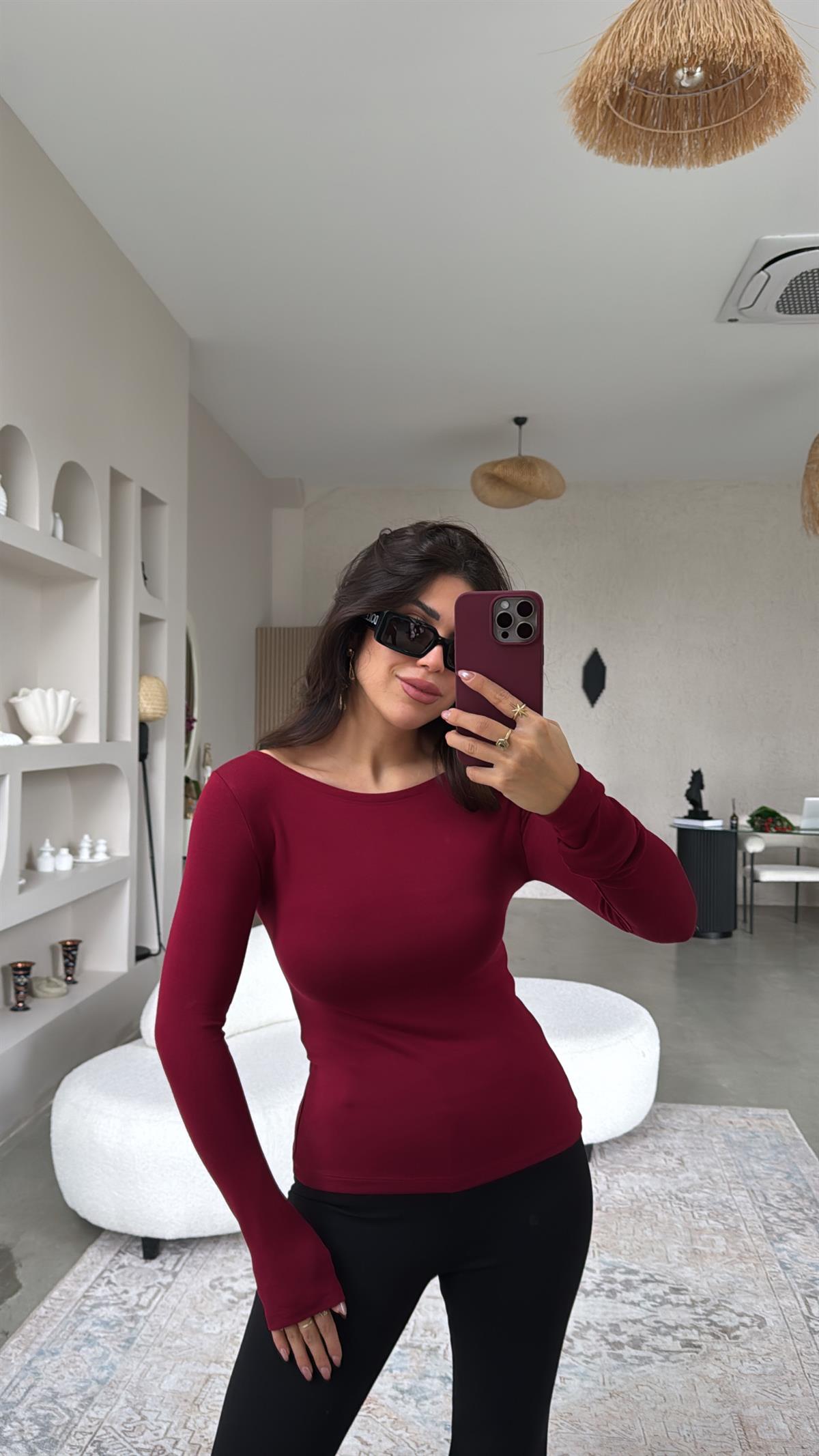 Bordo Oys Kayık Yaka Bluz