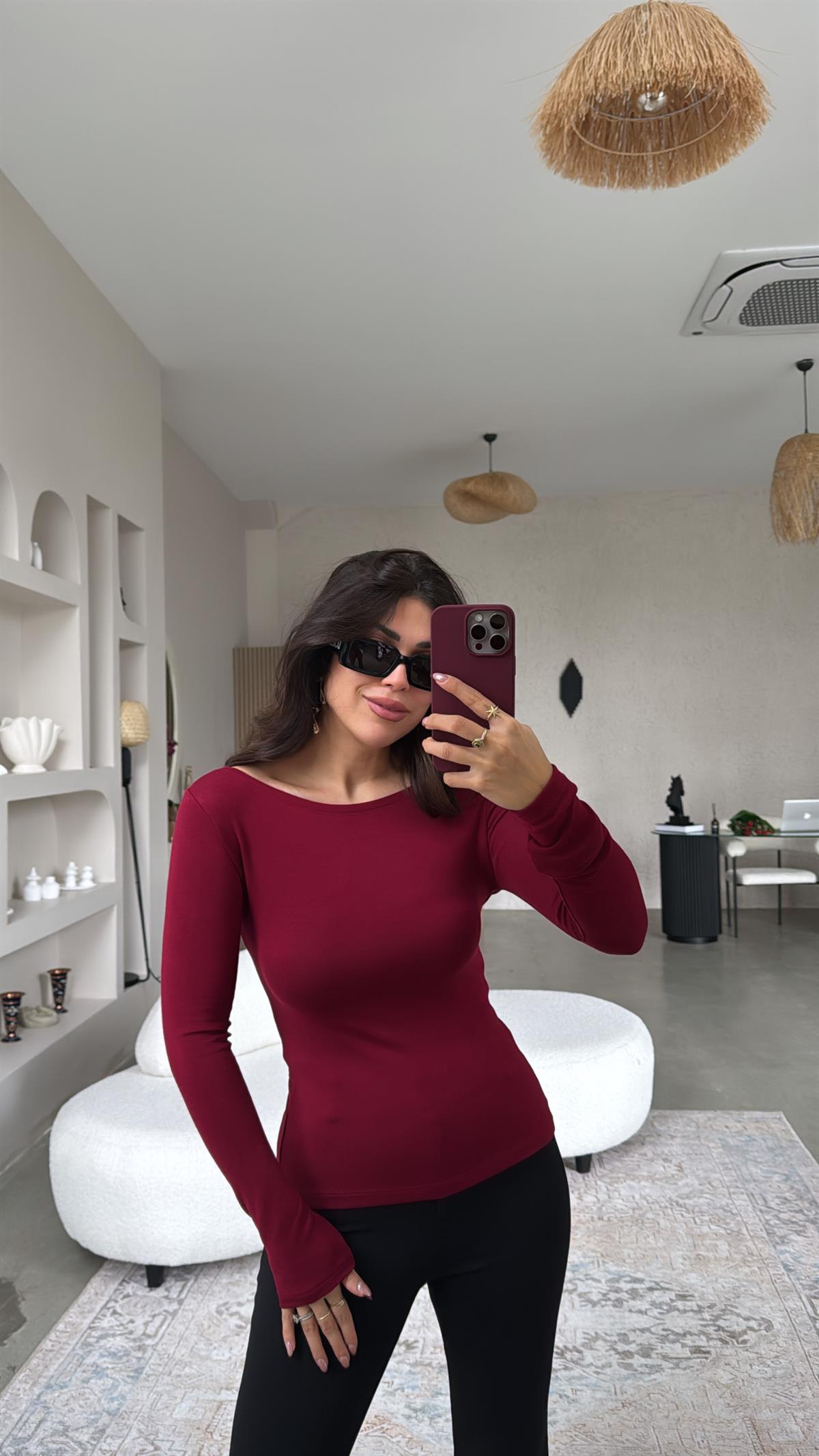 Bordo Oys Kayık Yaka Bluz