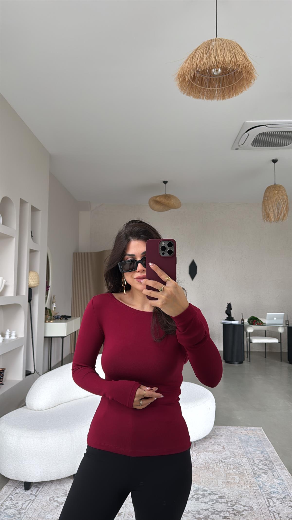 Bordo Oys Kayık Yaka Bluz