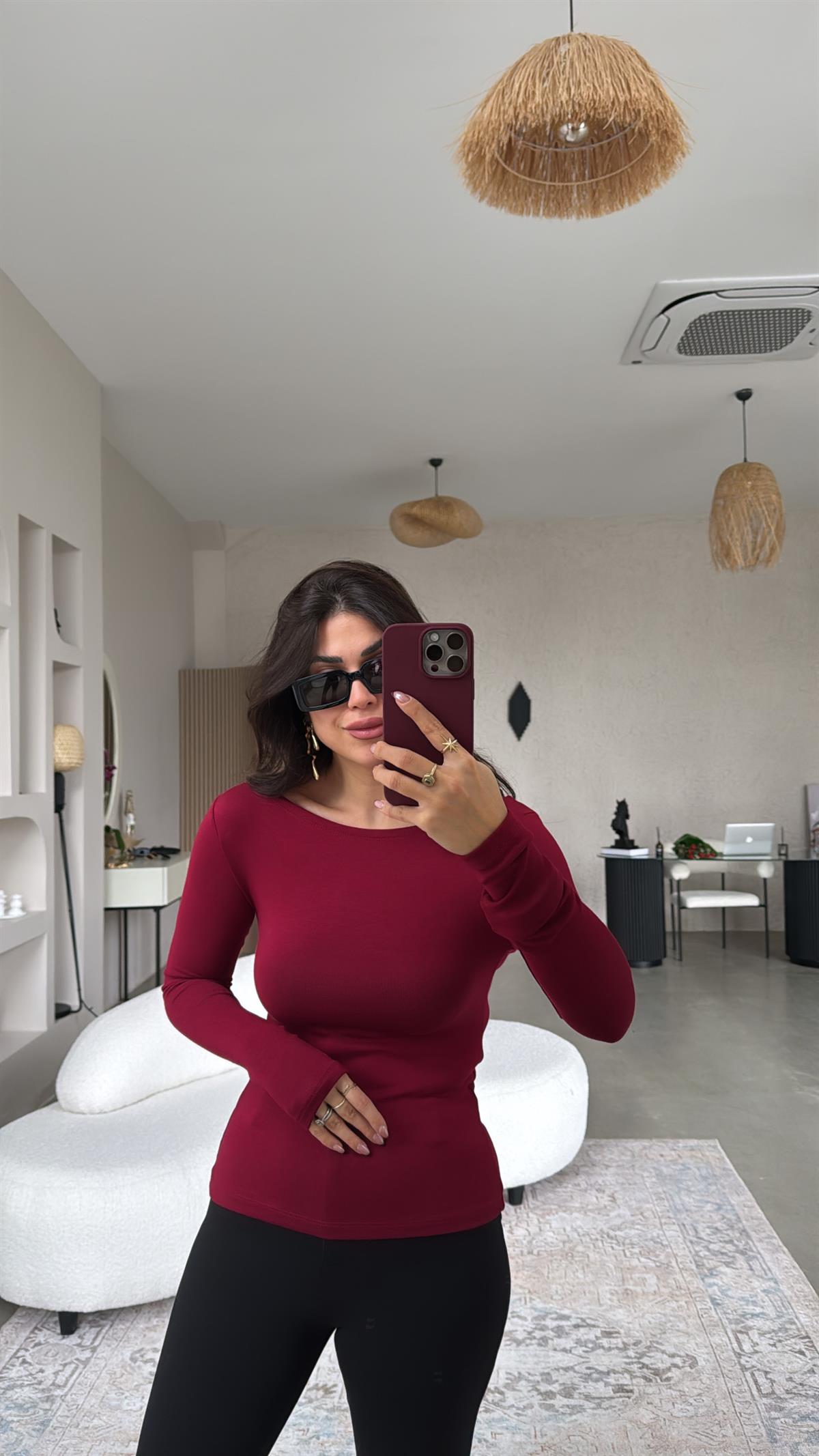 Bordo Oys Kayık Yaka Bluz