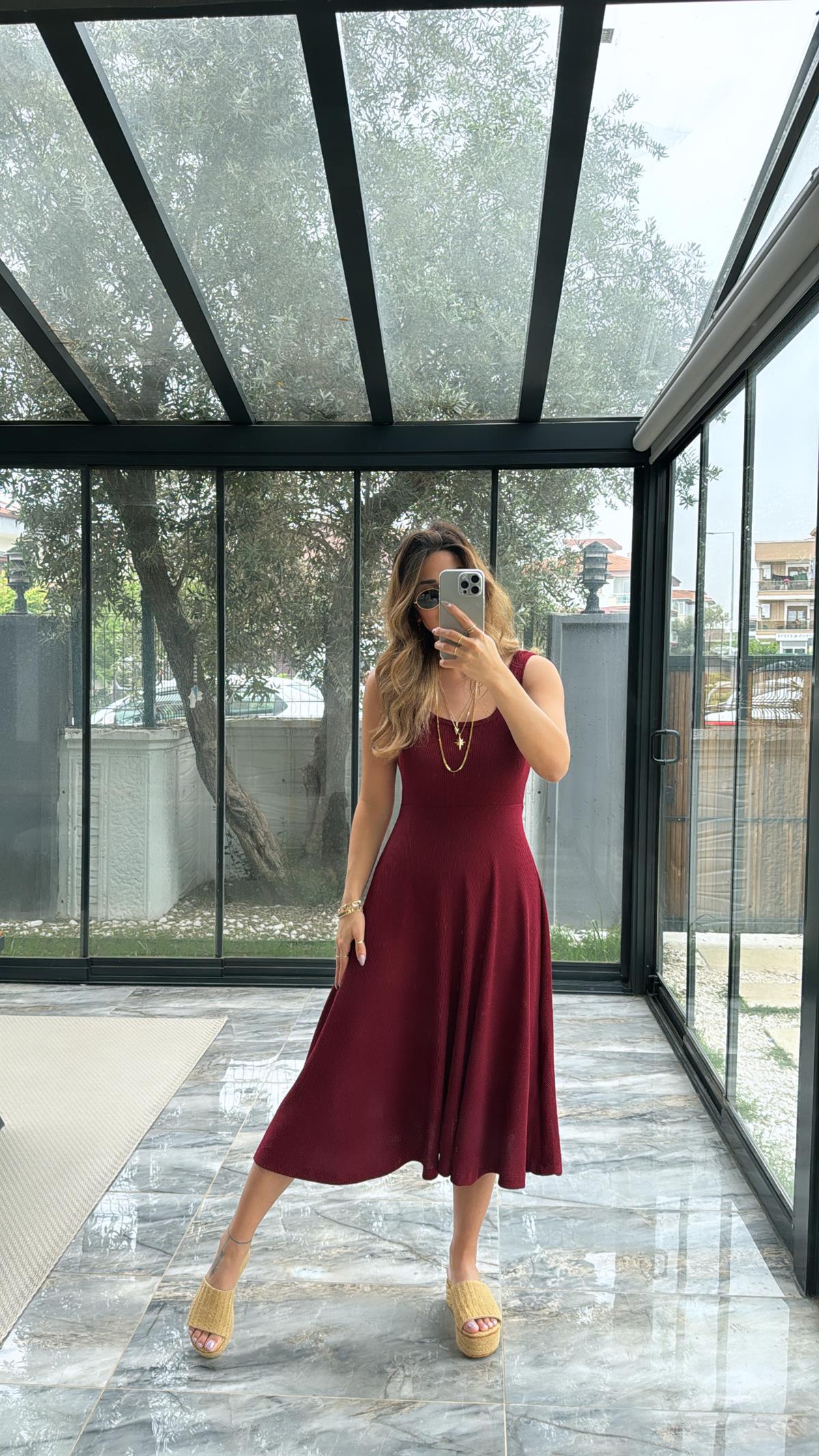 Bordo Özel Üretim Kaşkorse Basic Elbise