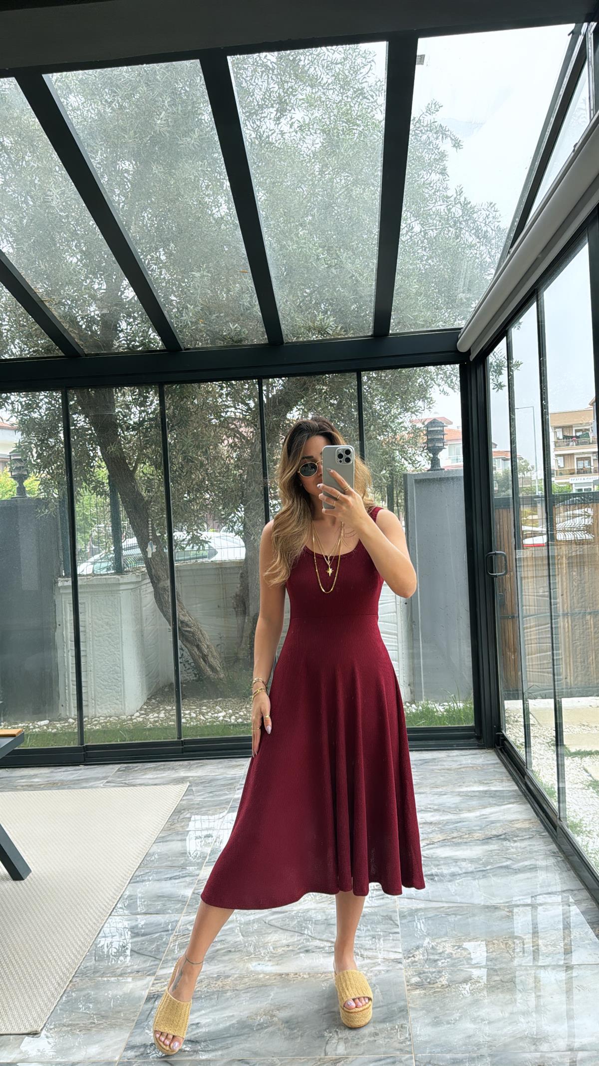Bordo Özel Üretim Kaşkorse Basic Elbise