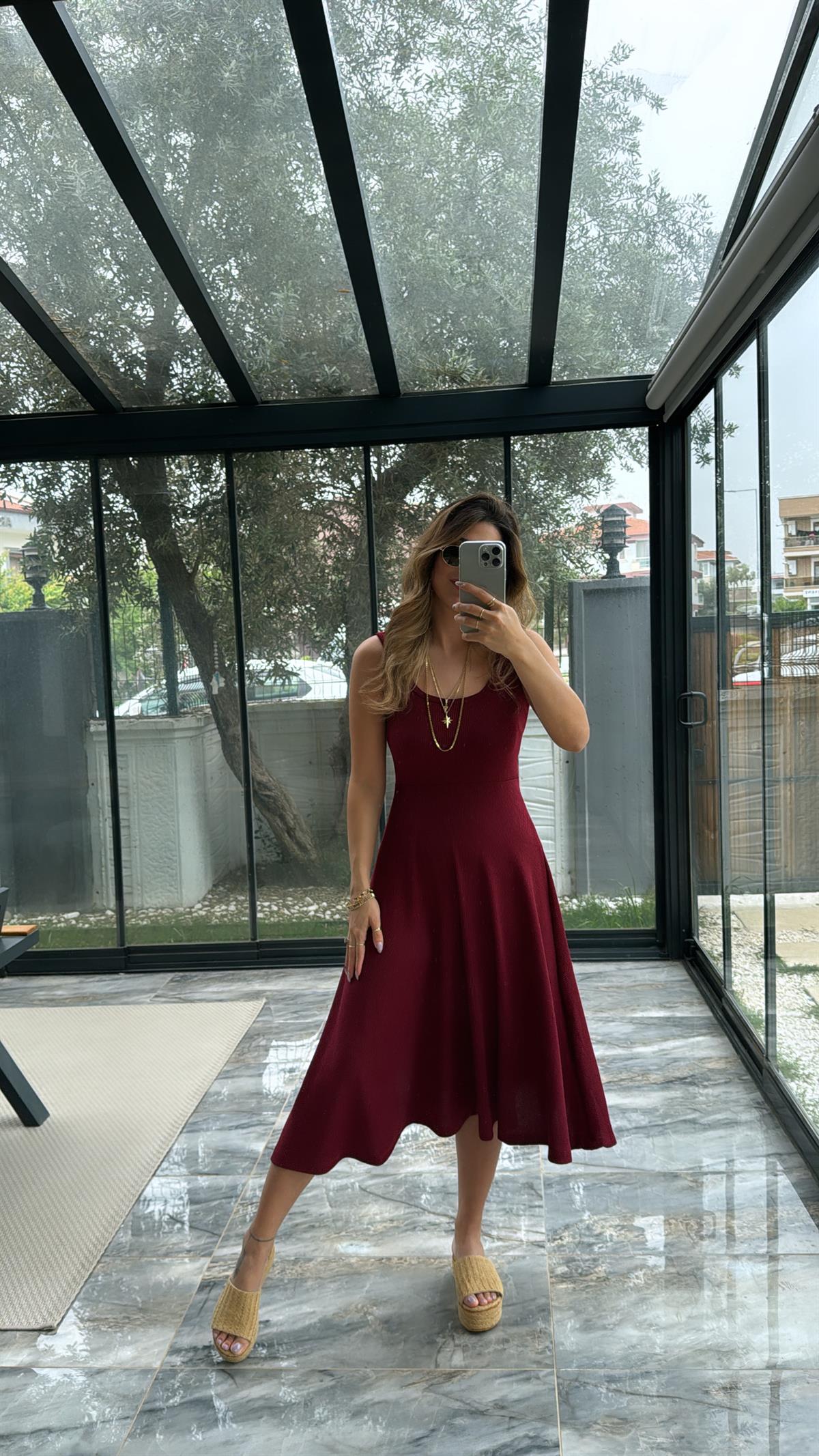 Bordo Özel Üretim Kaşkorse Basic Elbise