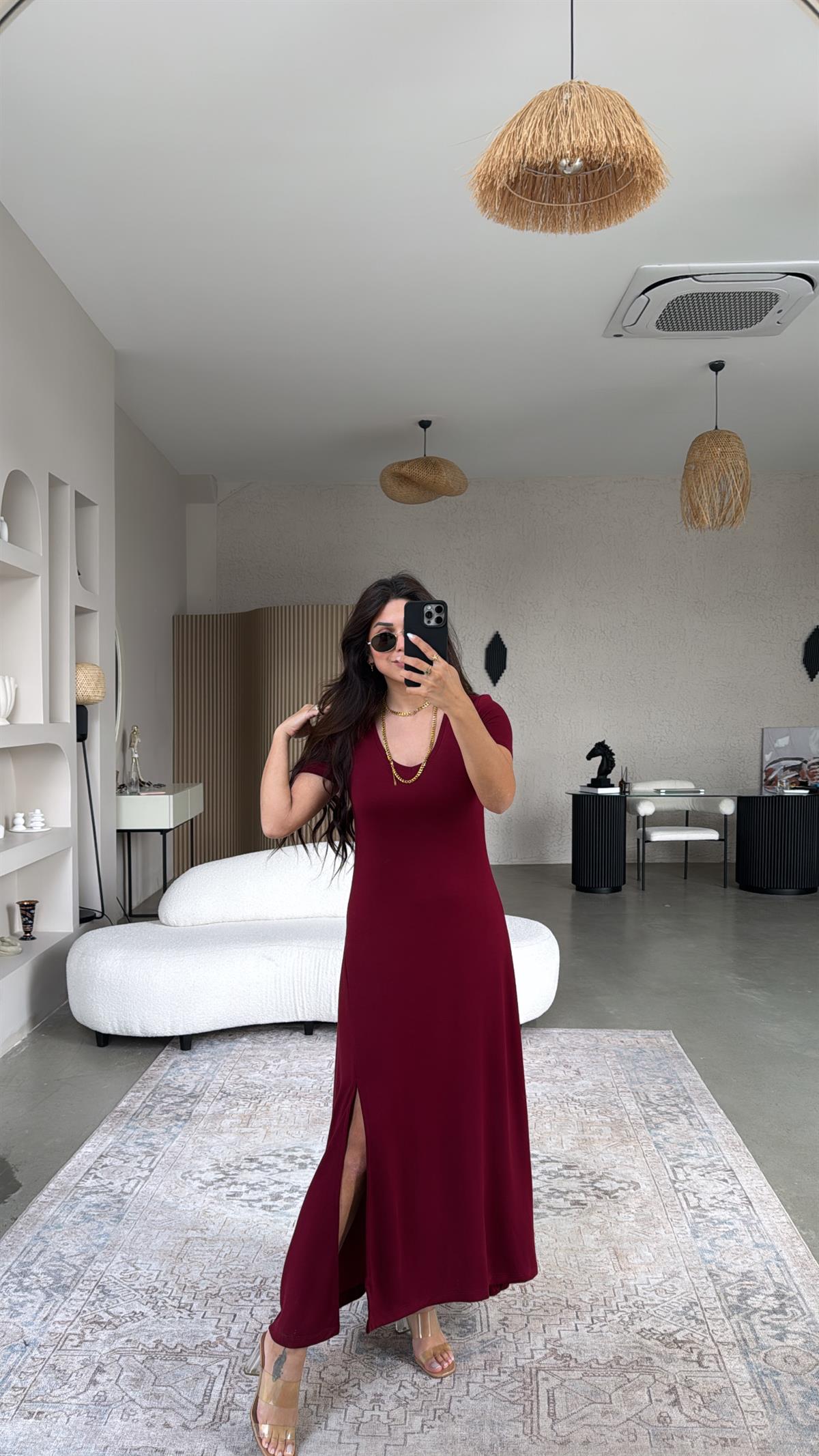 Bordo Özel Üretim Modal Elbise