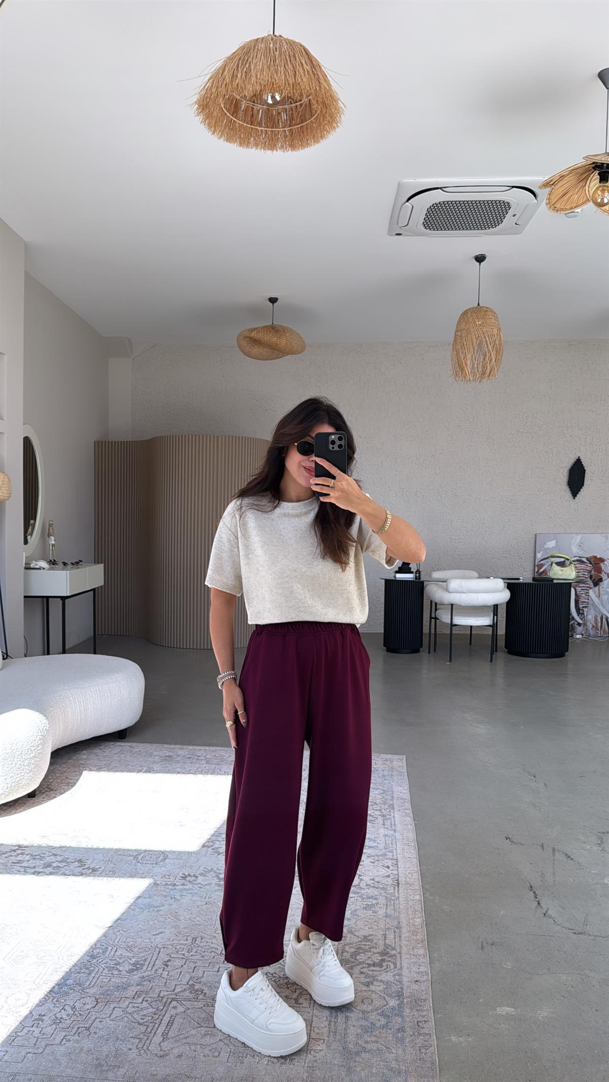 Bordo Paça Tutturmalı Eşofman