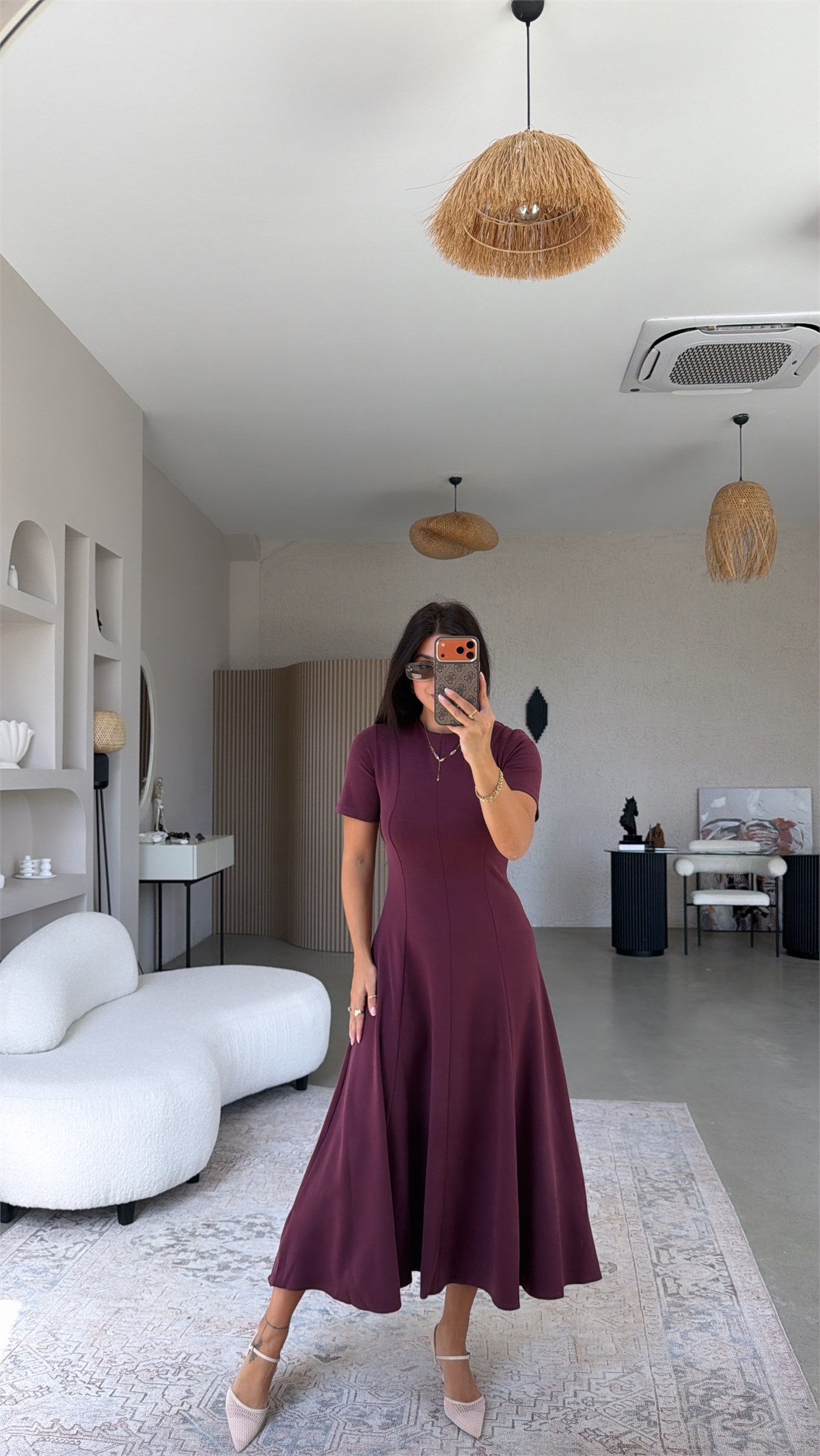 Bordo Parçalı Massi Model Elbise